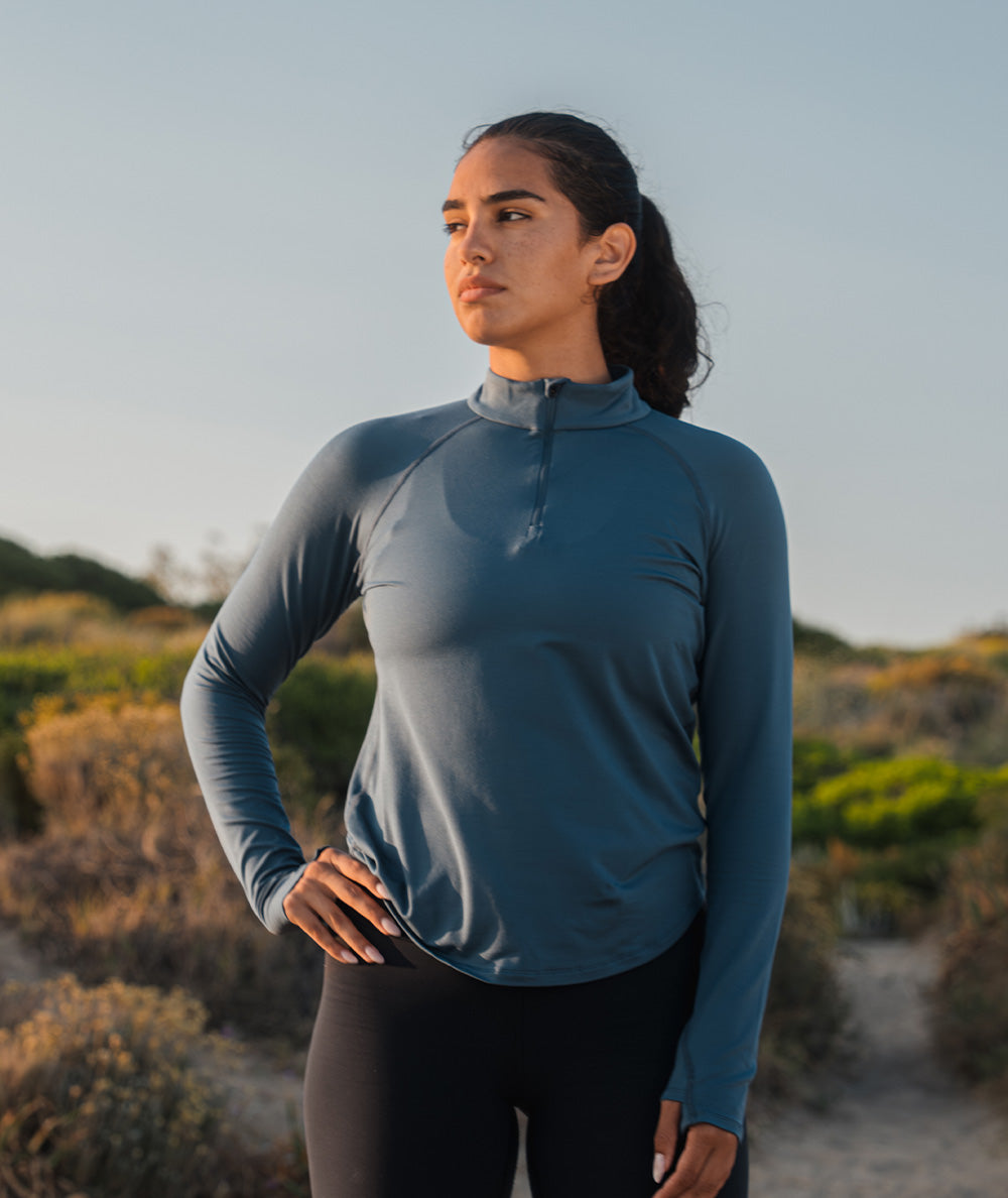 ComfyKnit Women's HalfZip #color_dusty-navy