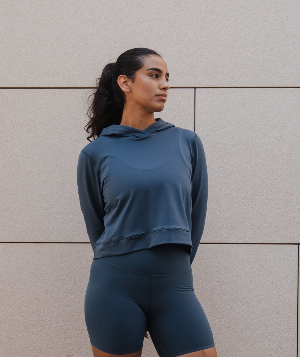 ComfyKnit Women's Crophoodie #color_dusty-navy