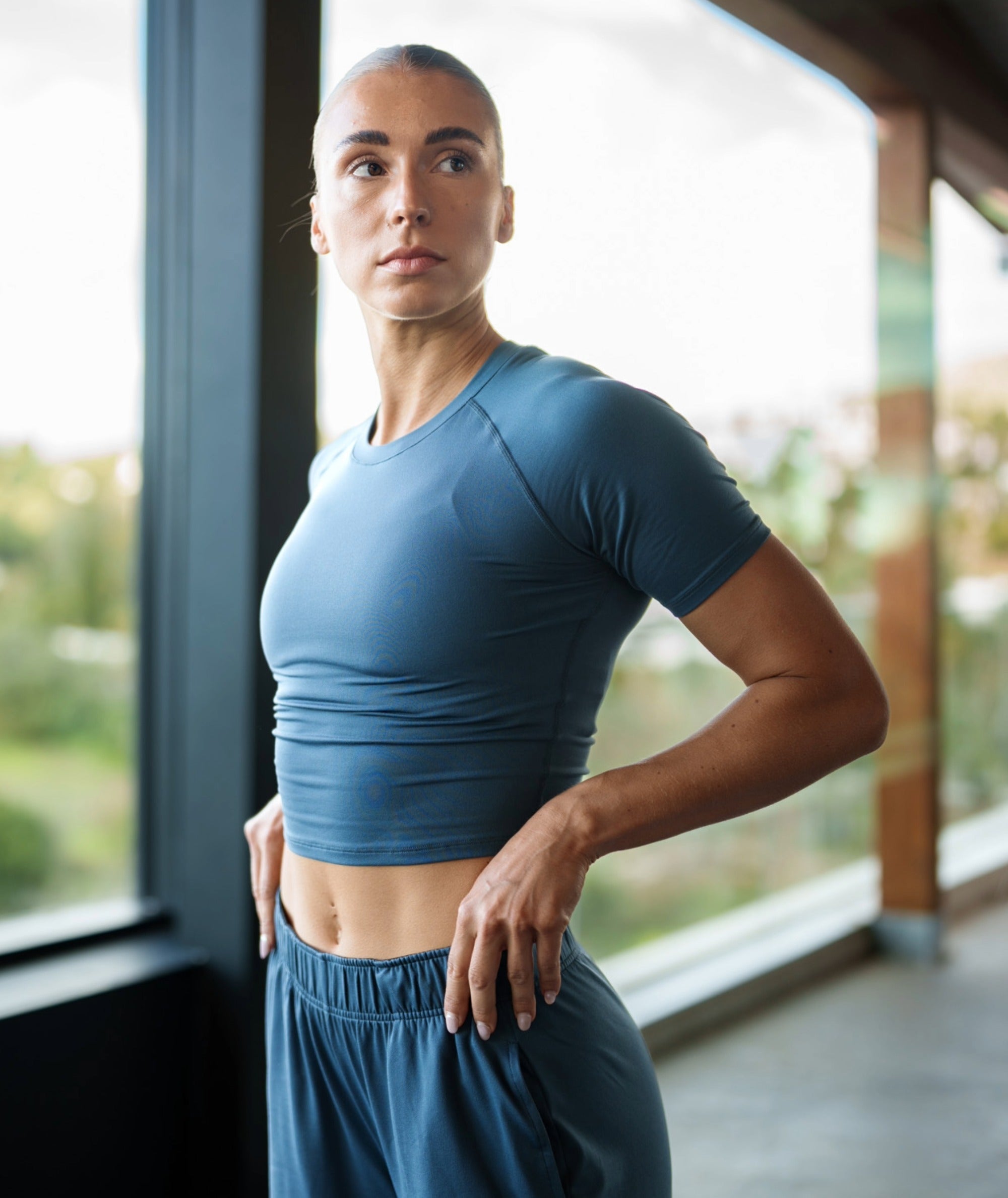 Gymnation Cropped ComfyKnit Tee #color_dusty-navy