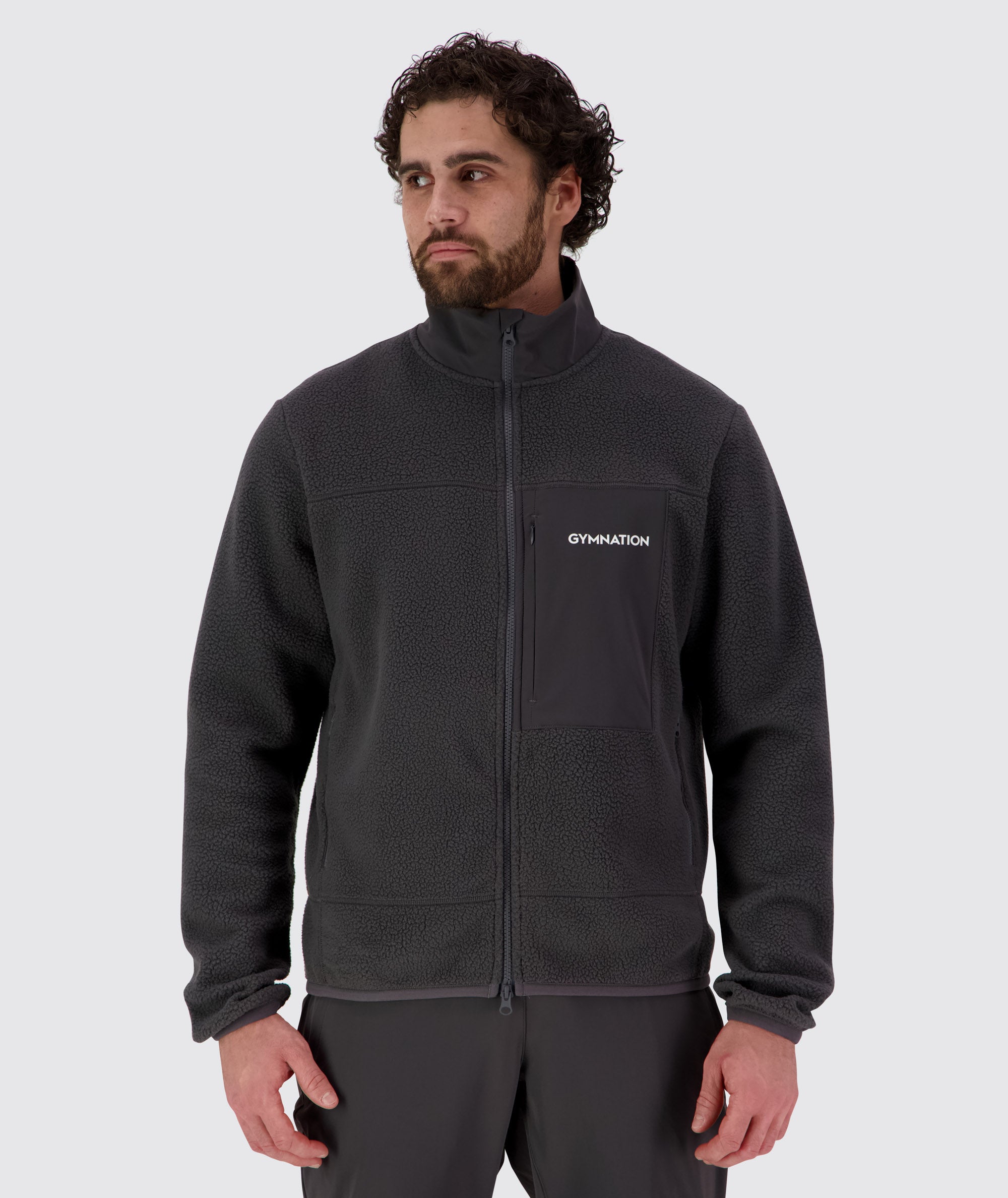 Gymnation Pile Jacket Unisex, Model 179cm size M #color_gravel-grey