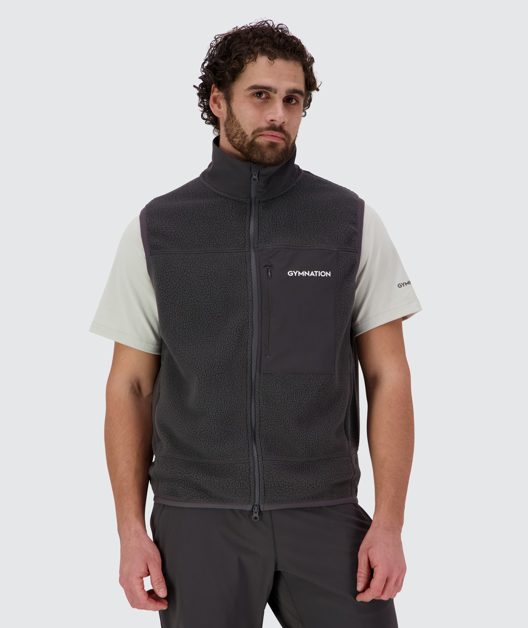 Gymnation Pile Vest Unisex, Model 179cm size M #color_gravel-grey