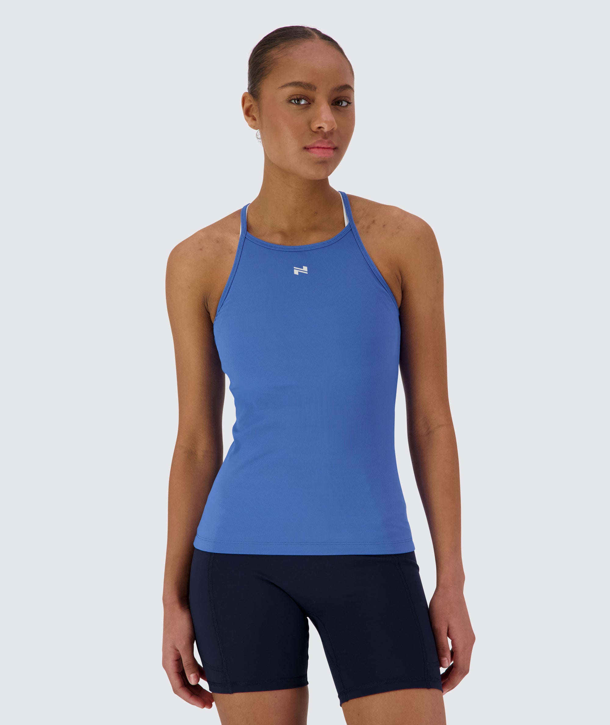 Women's strappy ribbed tank top, Model 167cm / Size S #color_blue-blaze