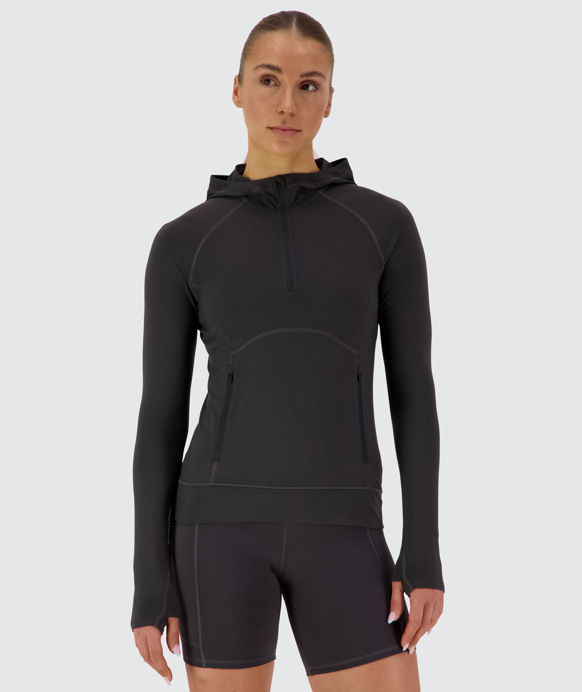 Women's comfy hoodie for training, Model 176 cm / size S #color_gravel-grey