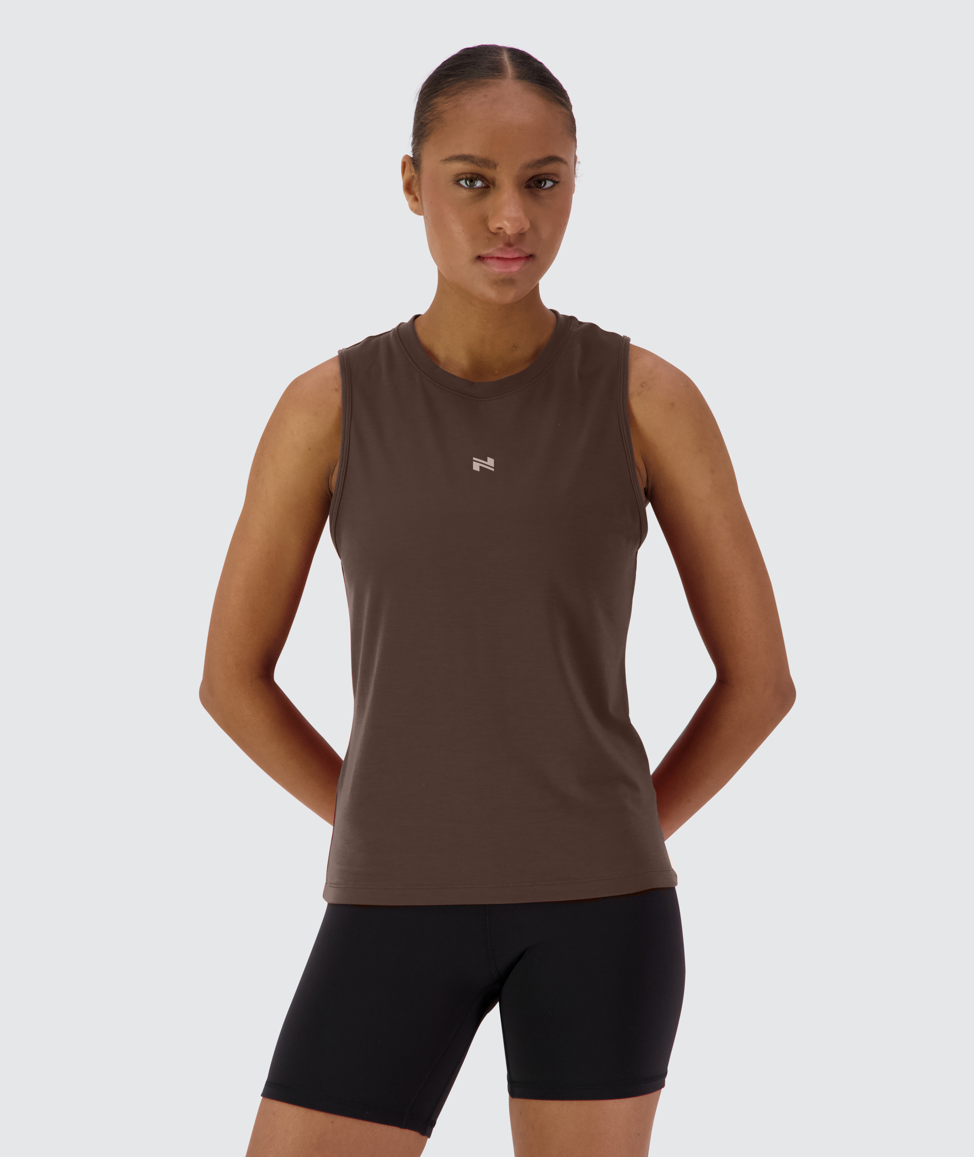 Women's muscle tank top, size S#color_coffee-bean