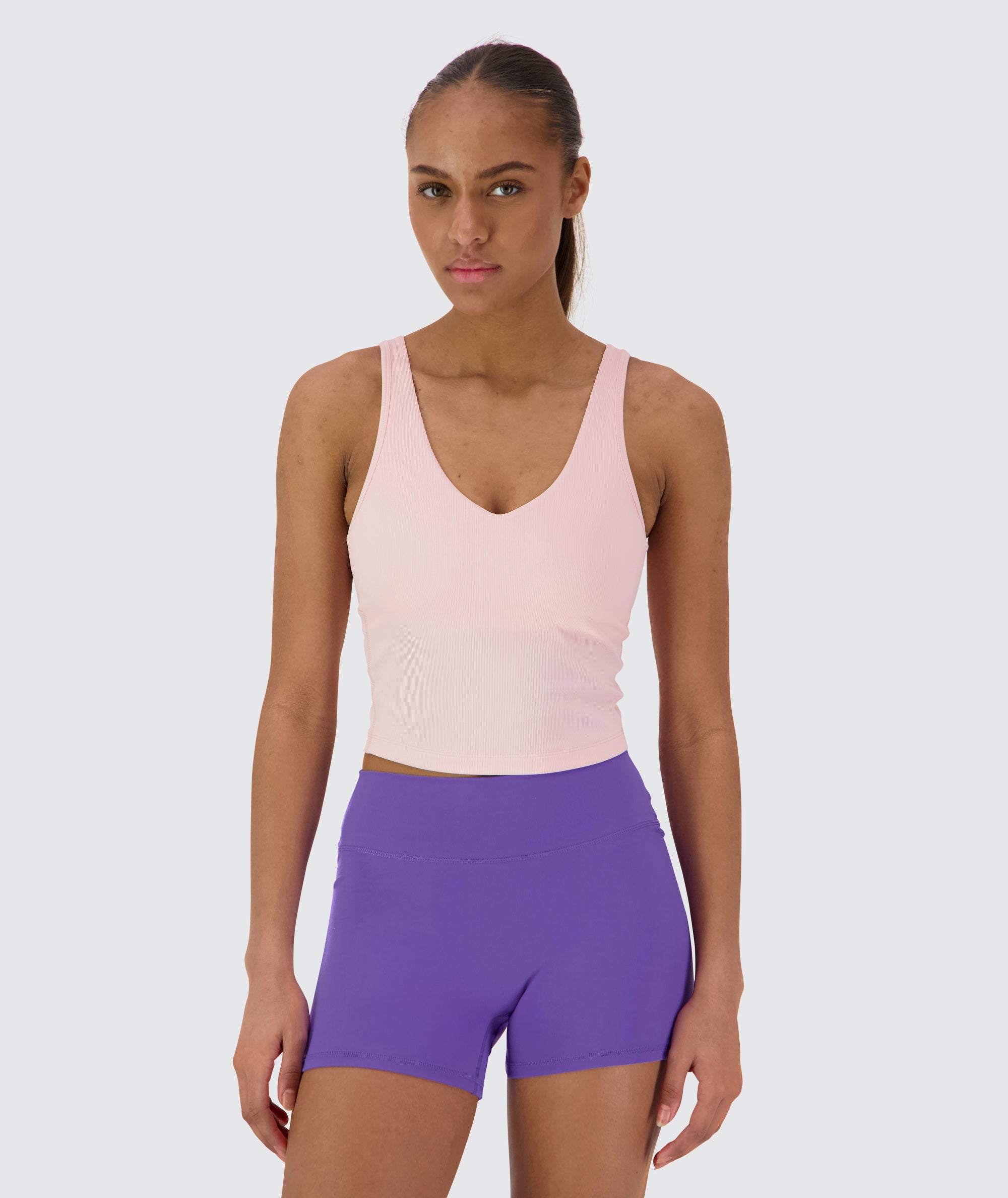 Women's ribbed bra top Model 167cm / Size XS #color_powder-pink