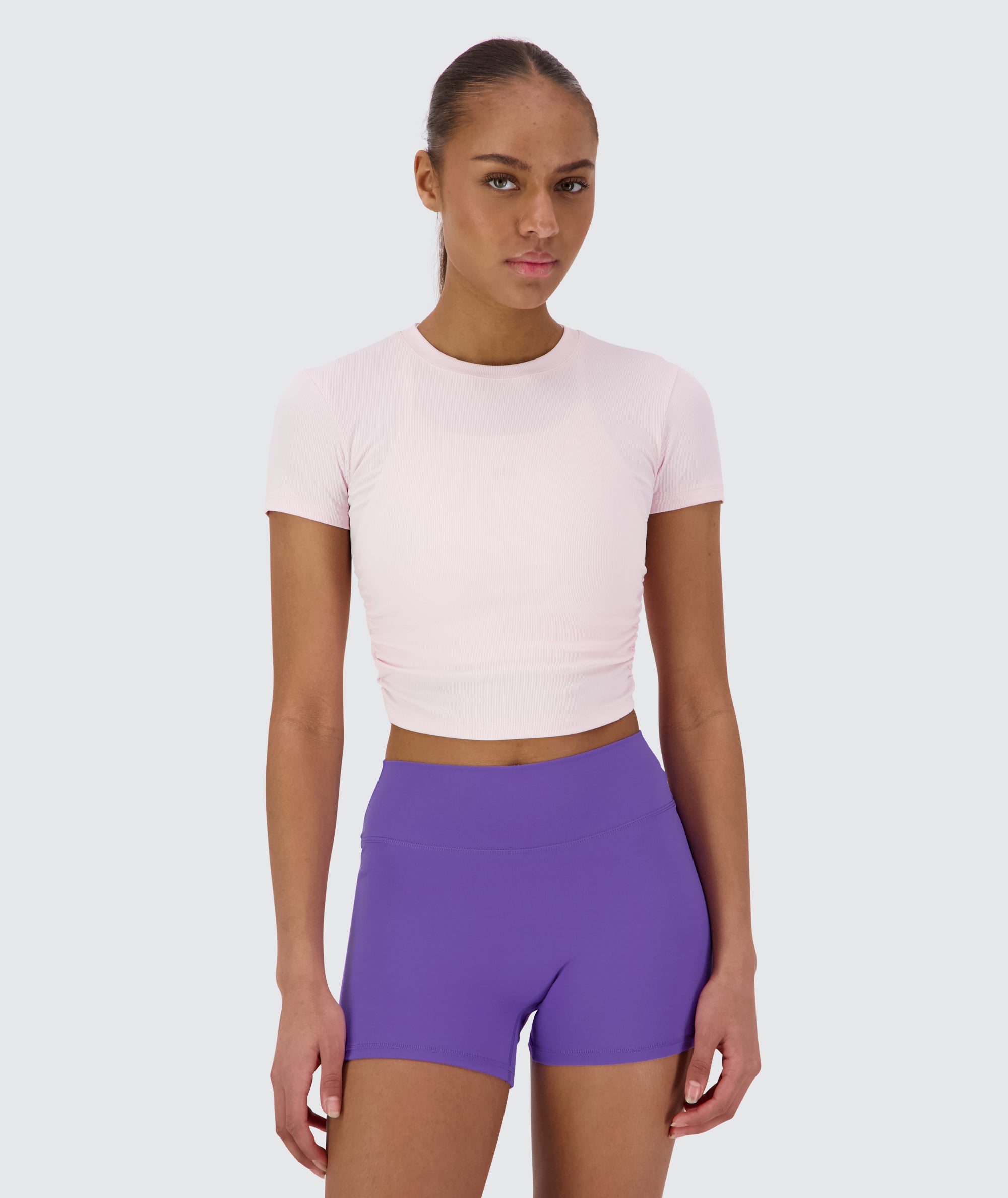 Ribbed Crop Short Sleeve Model 167cm / Size XS #color_powder-pink