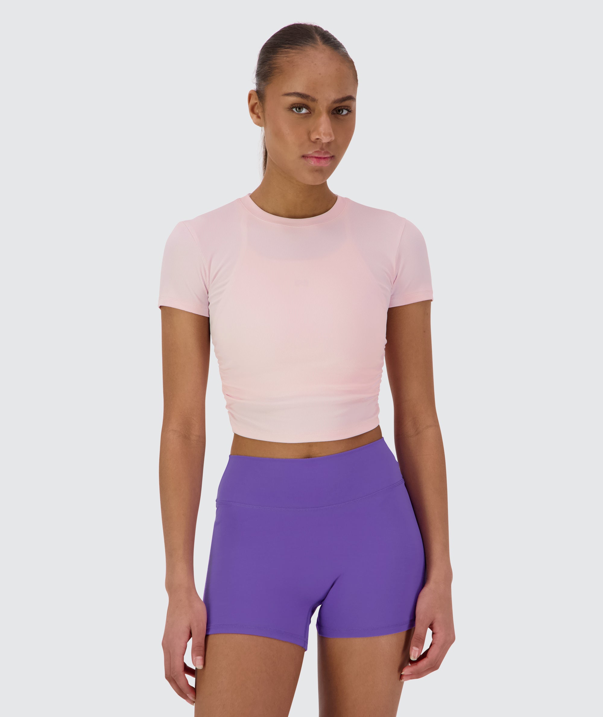 Ribbed Crop Short Sleeve Model 167cm / Size XS #color_powder-pink