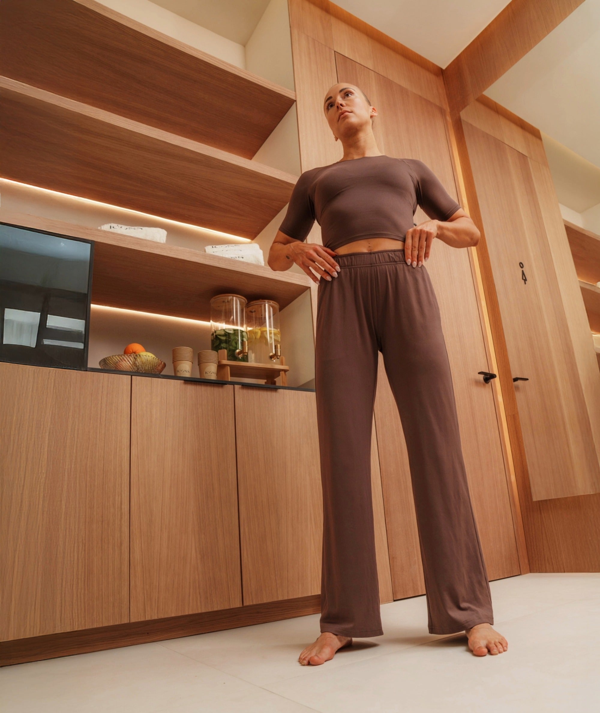 Gymnation Wideleg ComfyKnit Pants #color_coffee-bean