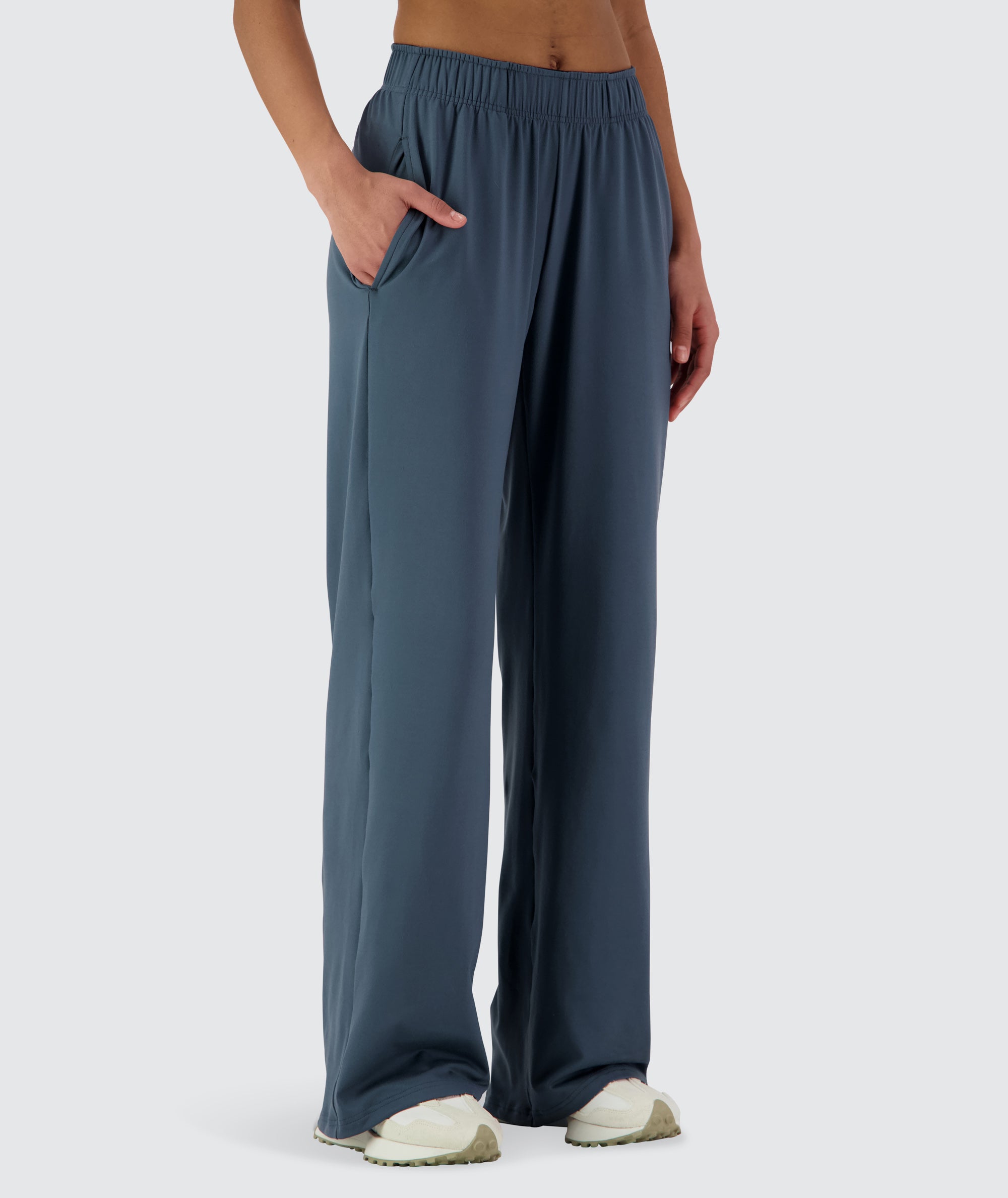 Gymnation Wideleg ComfyKnit Pants #color_Dusty-Navy