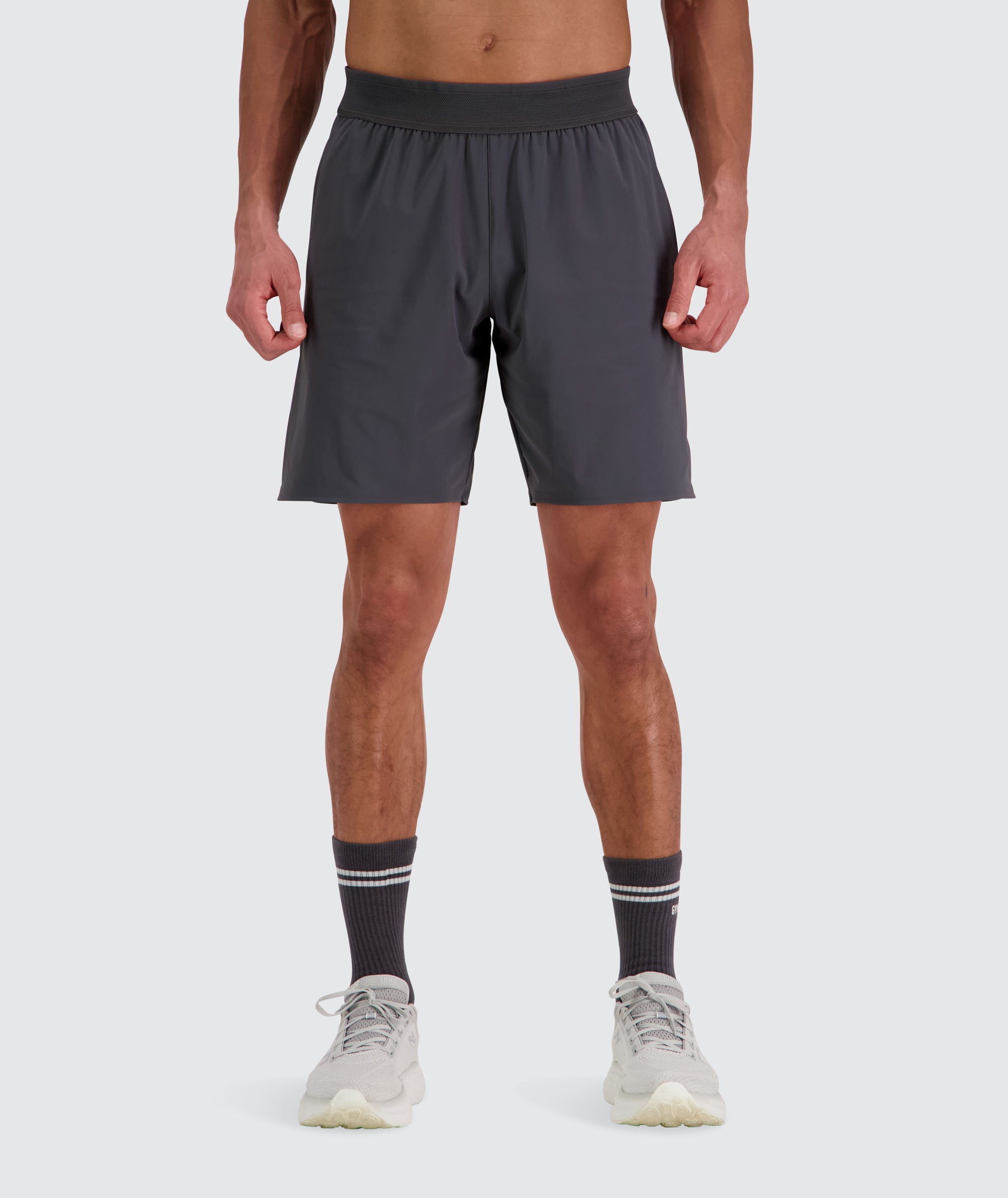 Men's performance shorts, Model 184 cm / size L#color_gravel-grey