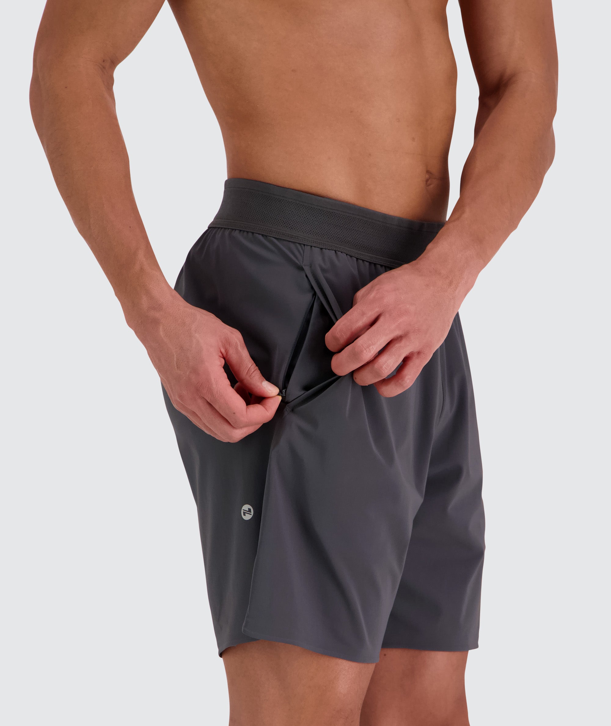Men's performance shorts, Model 184 cm / size L#color_gravel-grey