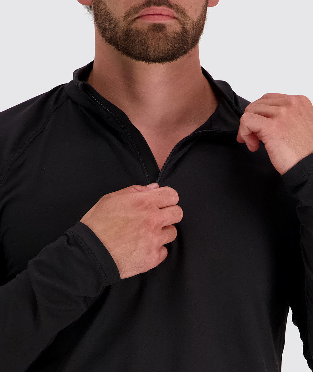 Men's light and sporty half-zip, Model 179 cm / size M#color_black
