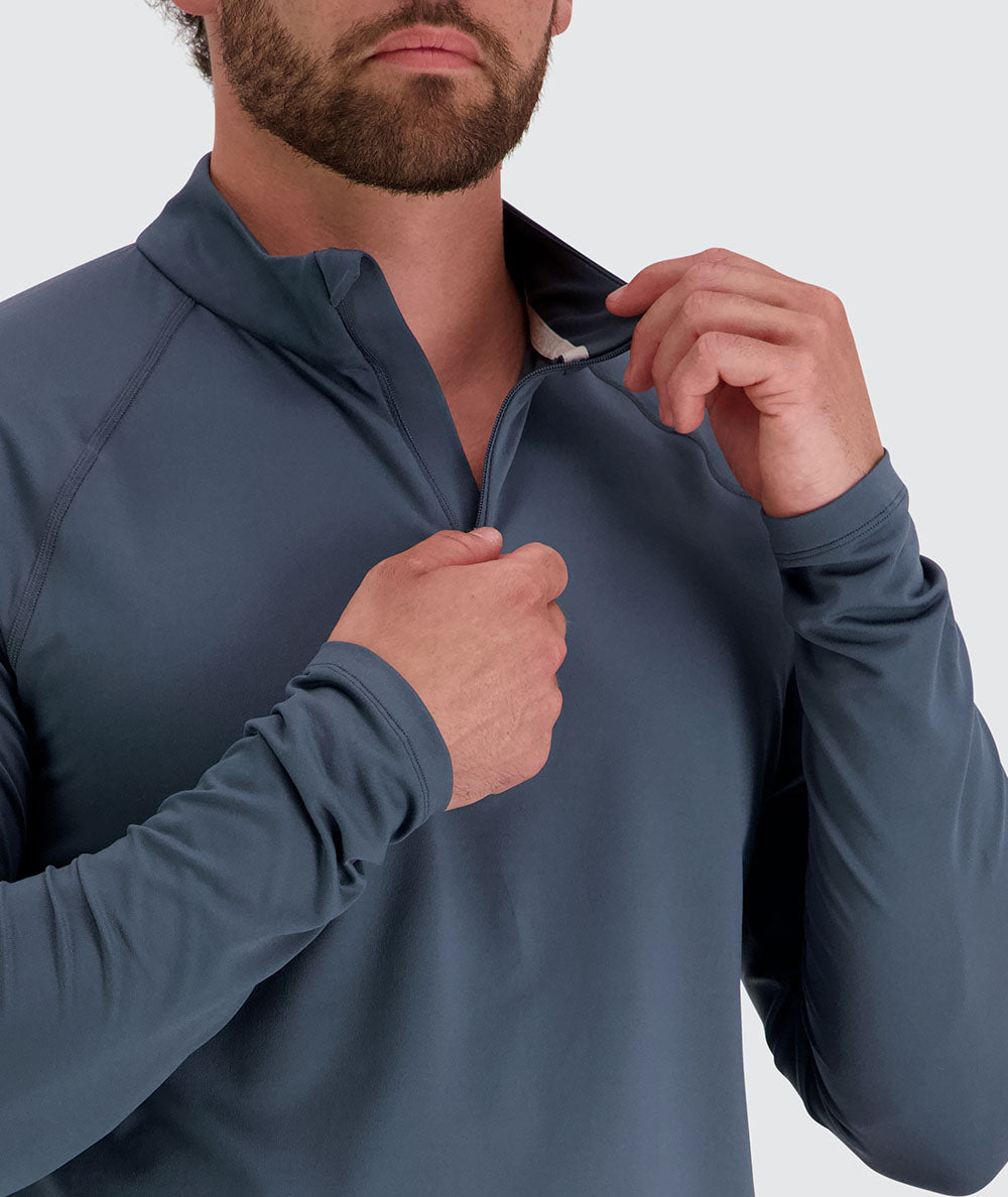 Men's light and sporty half-zip, Model 179 cm / size M#color_dusty-navy