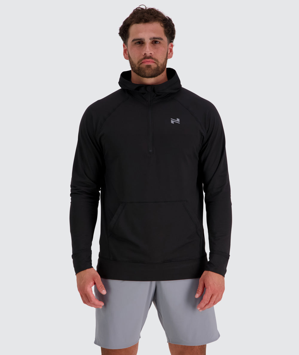 Men's super comfortable sport hoodie, Model 179 cm / size M#color_black