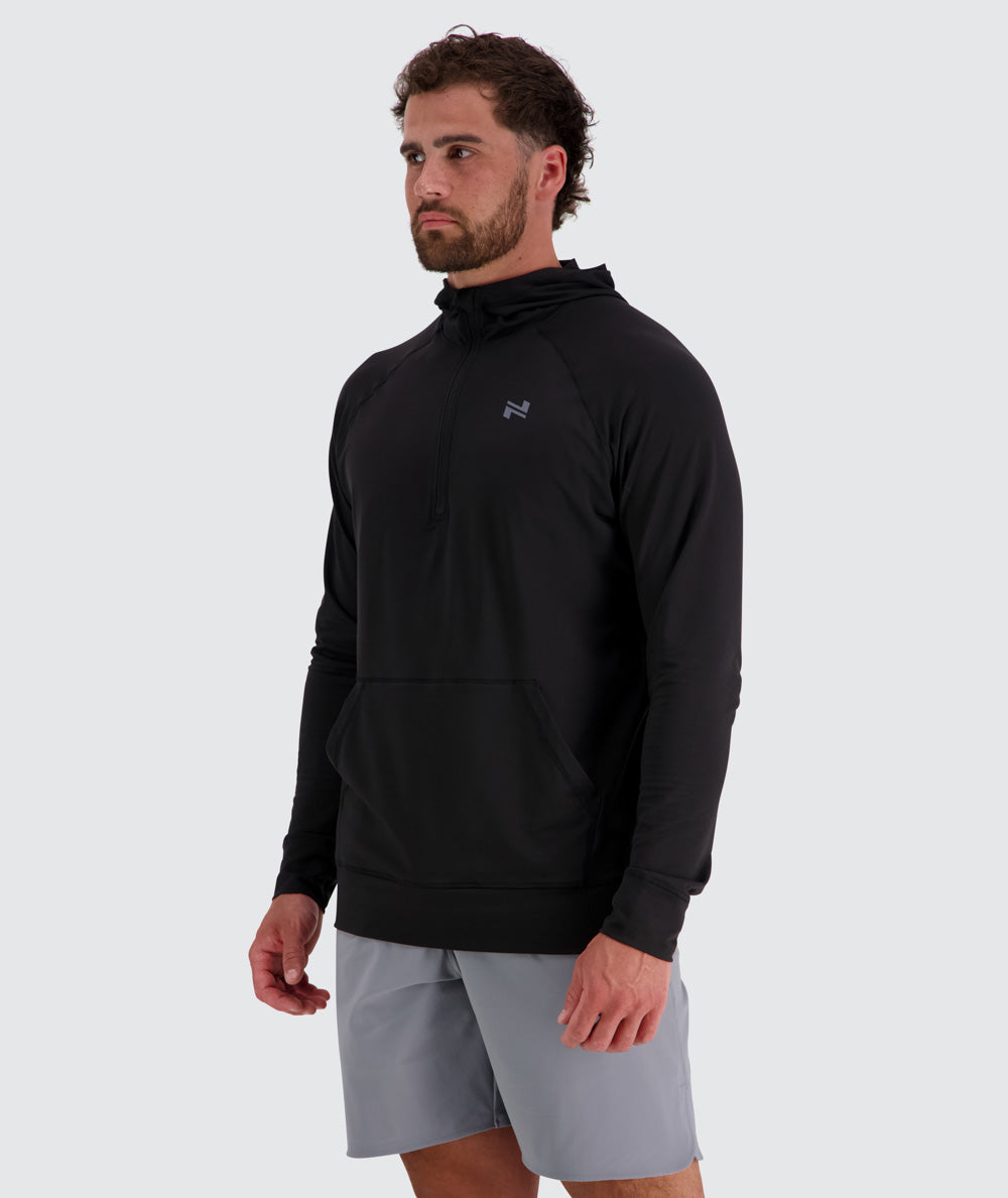 Men's super comfortable sport hoodie, Model 179 cm / size M#color_black