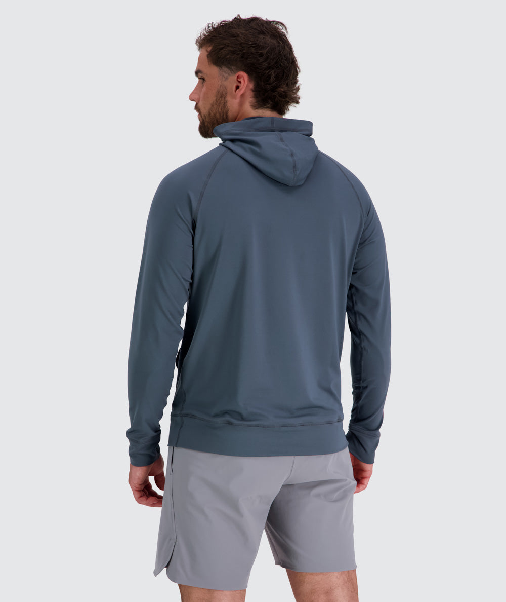 Men's light and sporty hoodie, Model 179 cm / size M#color_dusty-navy