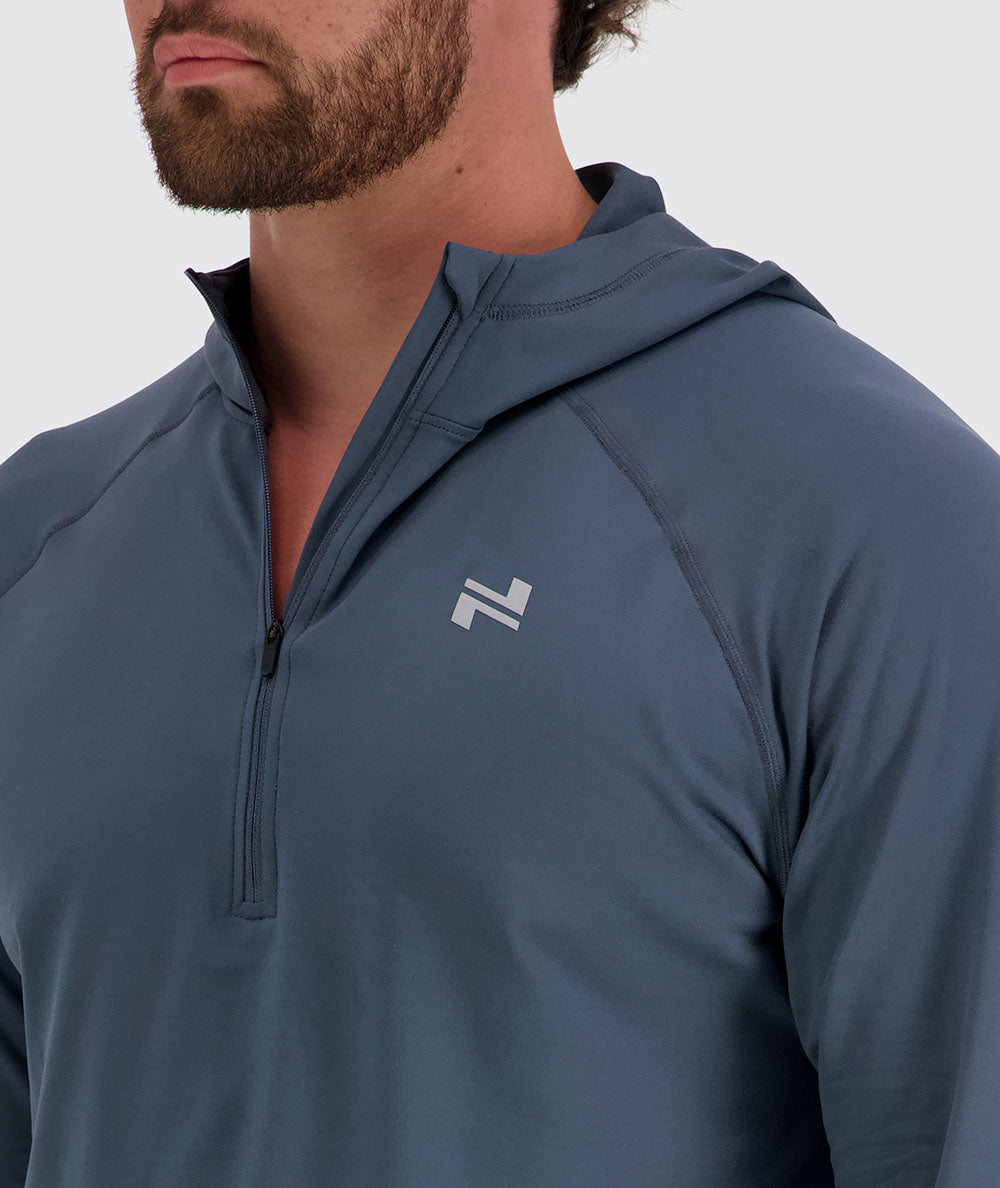 Men's light and sporty hoodie, Model 179 cm / size M#color_dusty-navy