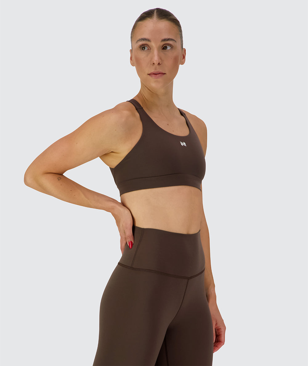 Performance sports bra, Model 176 cm / size S#color_coffee-bean