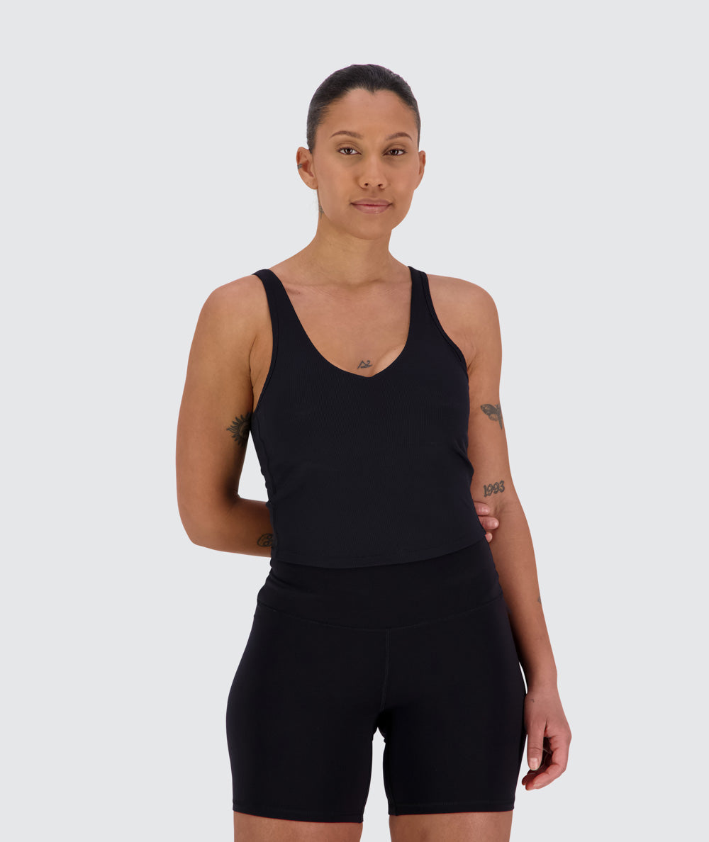 Women's ribbed bra top, Model 170cm / Size S #color_black
