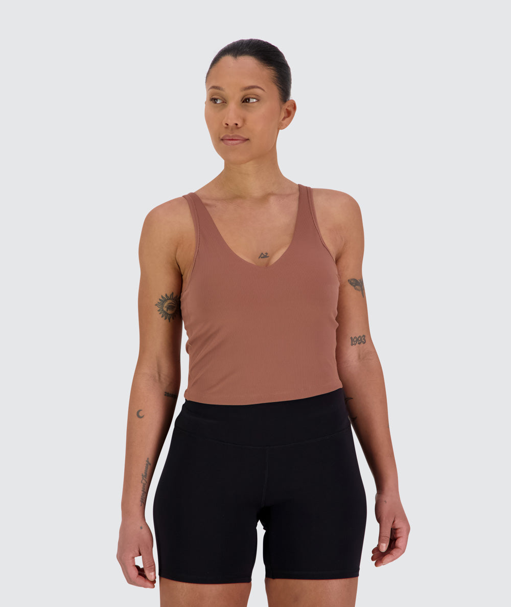 Women's ribbed bra top, Model 170cm / Size S #color_brick