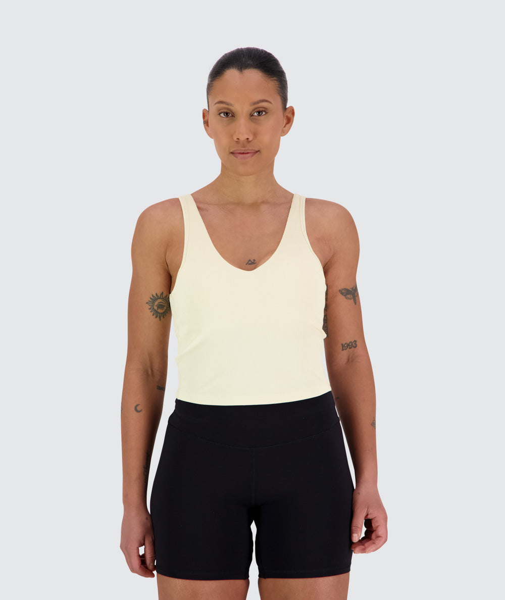 Women's ribbed bra top, Model 170cm / Size S #color_off-white