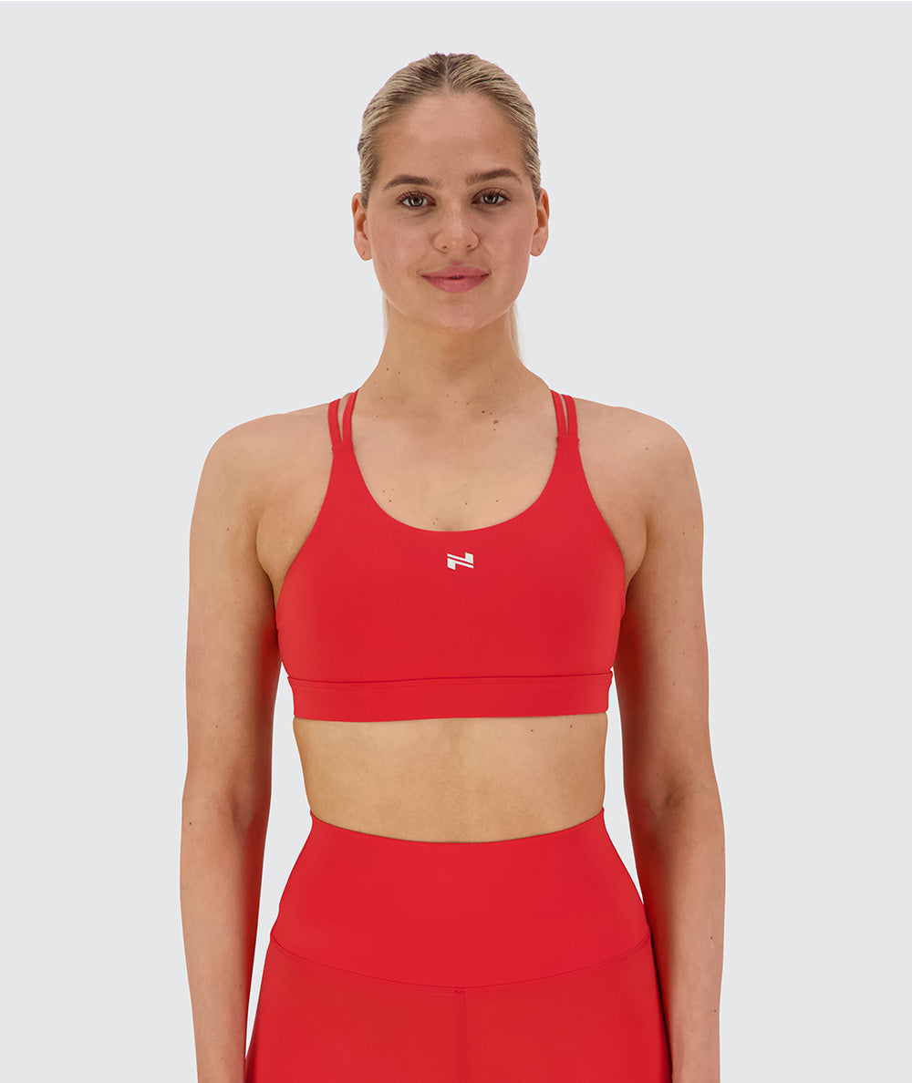 Strappy Sports Bra, Model 173 cm / size S#color_candy-red