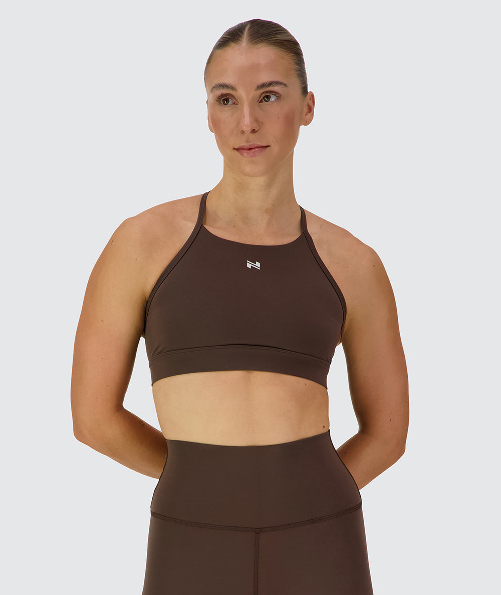 Training sports bra, Model 176 cm / size S#color_coffee-bean