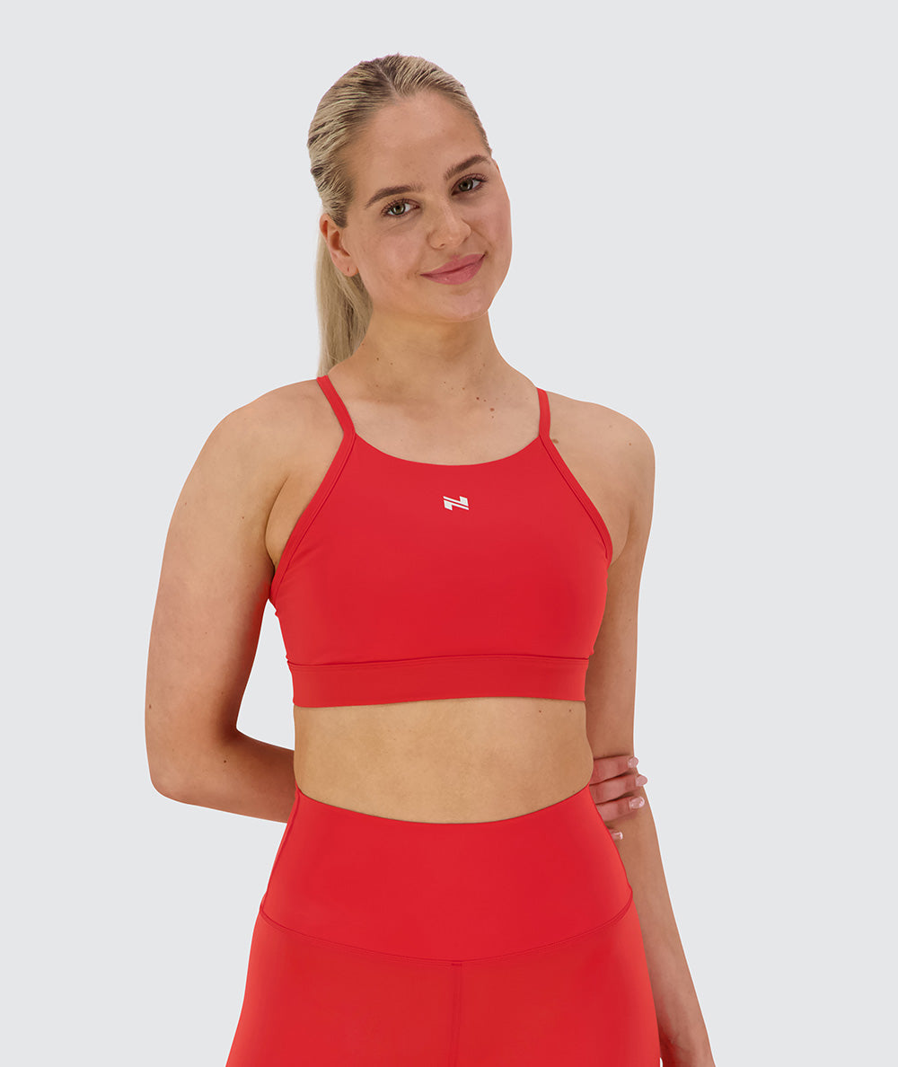 Training sports bra, Model 173 cm / size S#color_candy-red