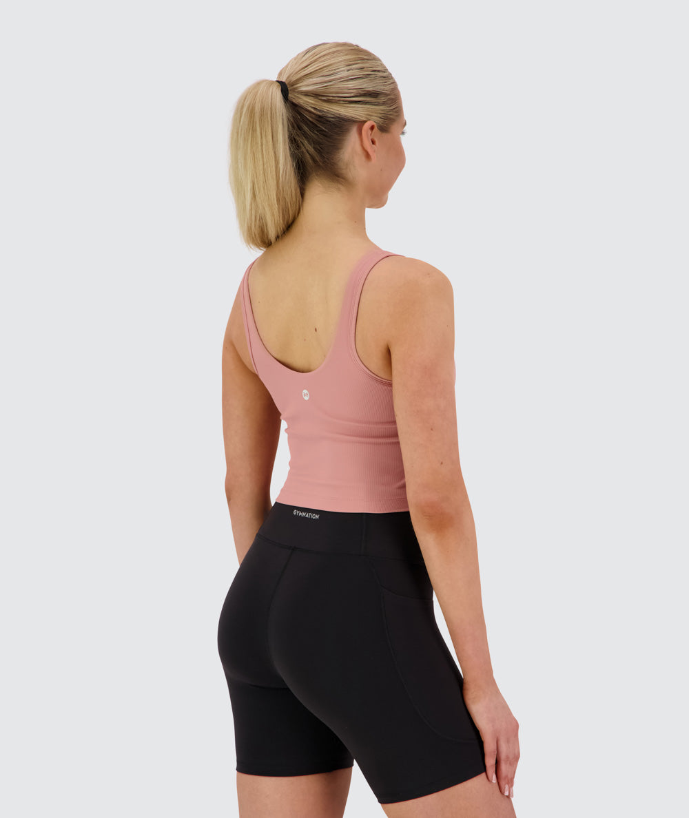 Women's ribbed bra top, Model 173cm / Size S #color_mauve-pink