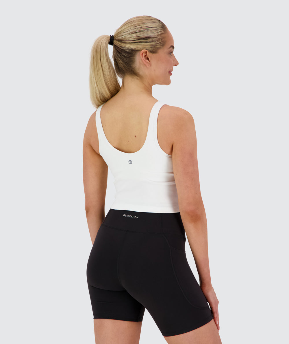 Women's ribbed bra top, Model 173cm / Size S #color_white