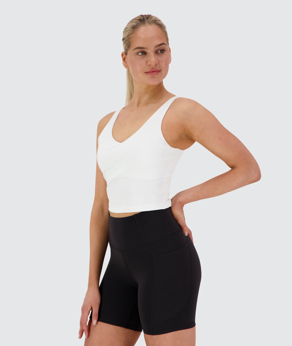 Women's ribbed bra top, Model 173cm / Size S #color_white