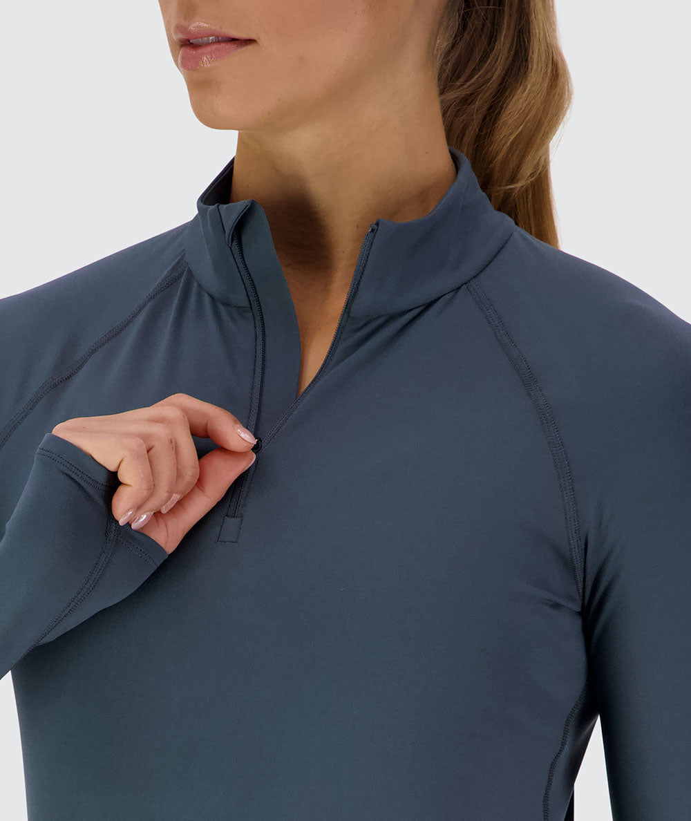 Women's super comfy half-zip, Model 176 cm / size S#color_dusty-navy