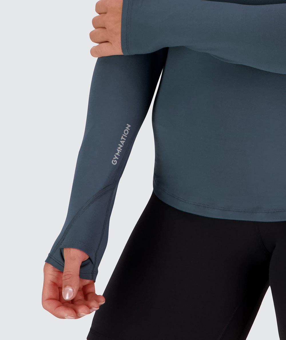 Women's super comfy half-zip, Model 176 cm / size S#color_dusty-navy