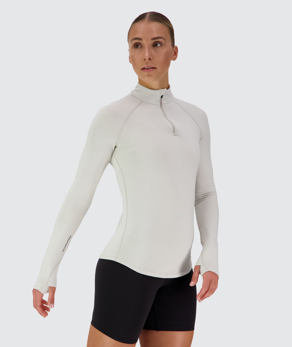 Women's super comfy half-zip, Model 176 cm / size S#color_fog