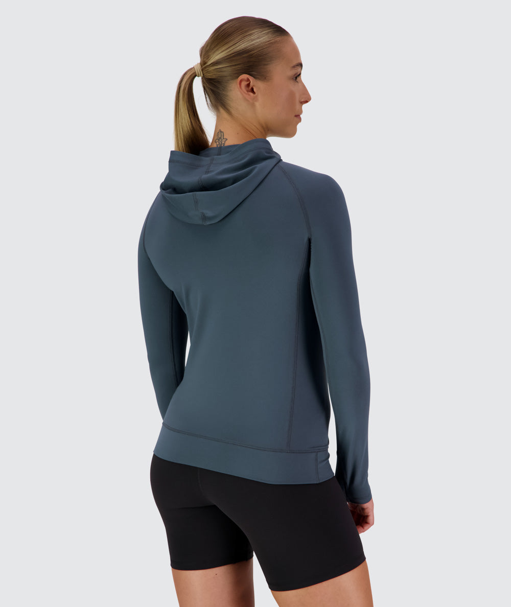 Women's hoodie for training, Model 176 cm / size S#color_dusty-navy