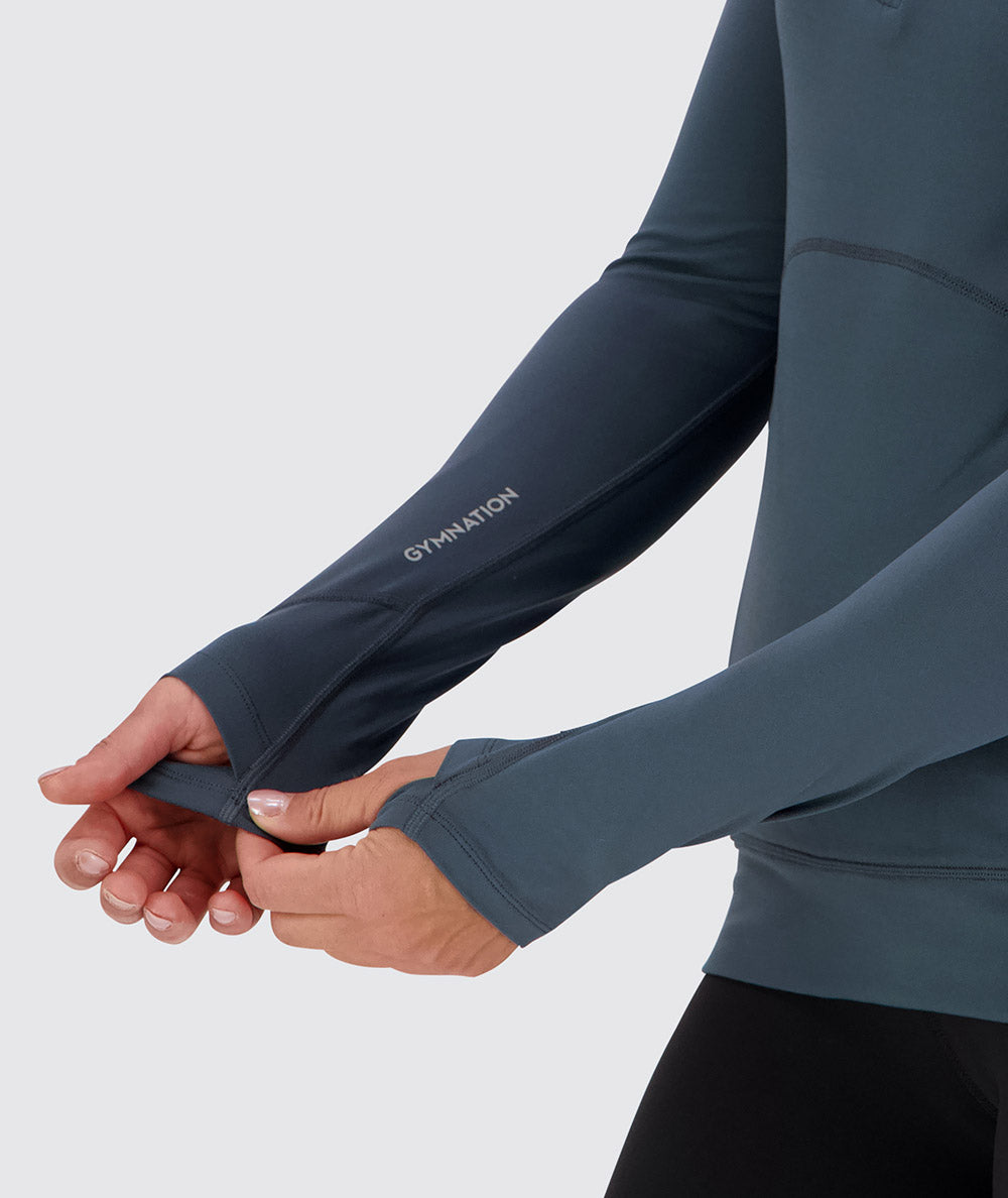 Women's hoodie for training, Model 176 cm / size S#color_dusty-navy