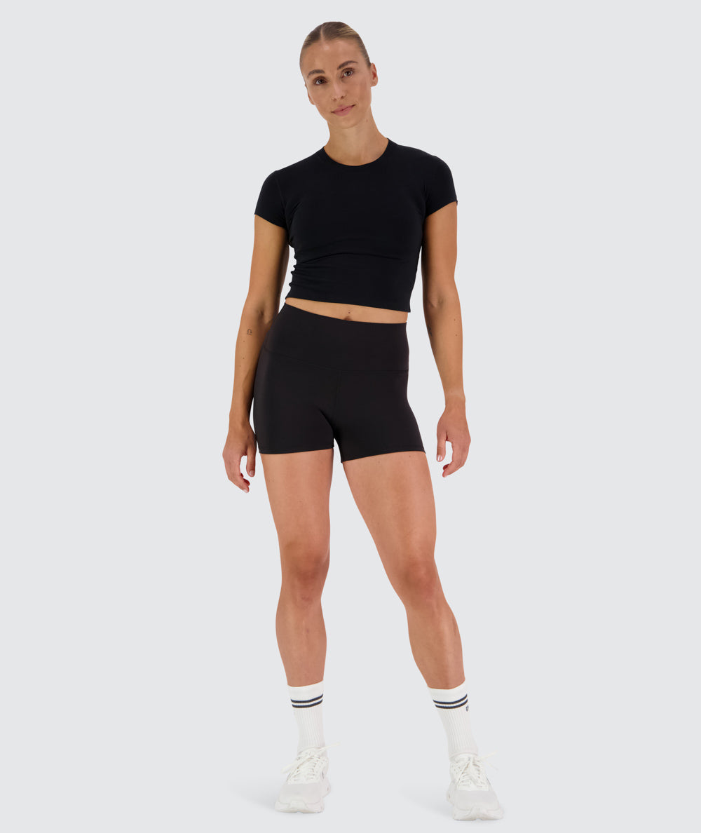 Women's Cropped Short sleeve, Model 176 cm / size S#color_black