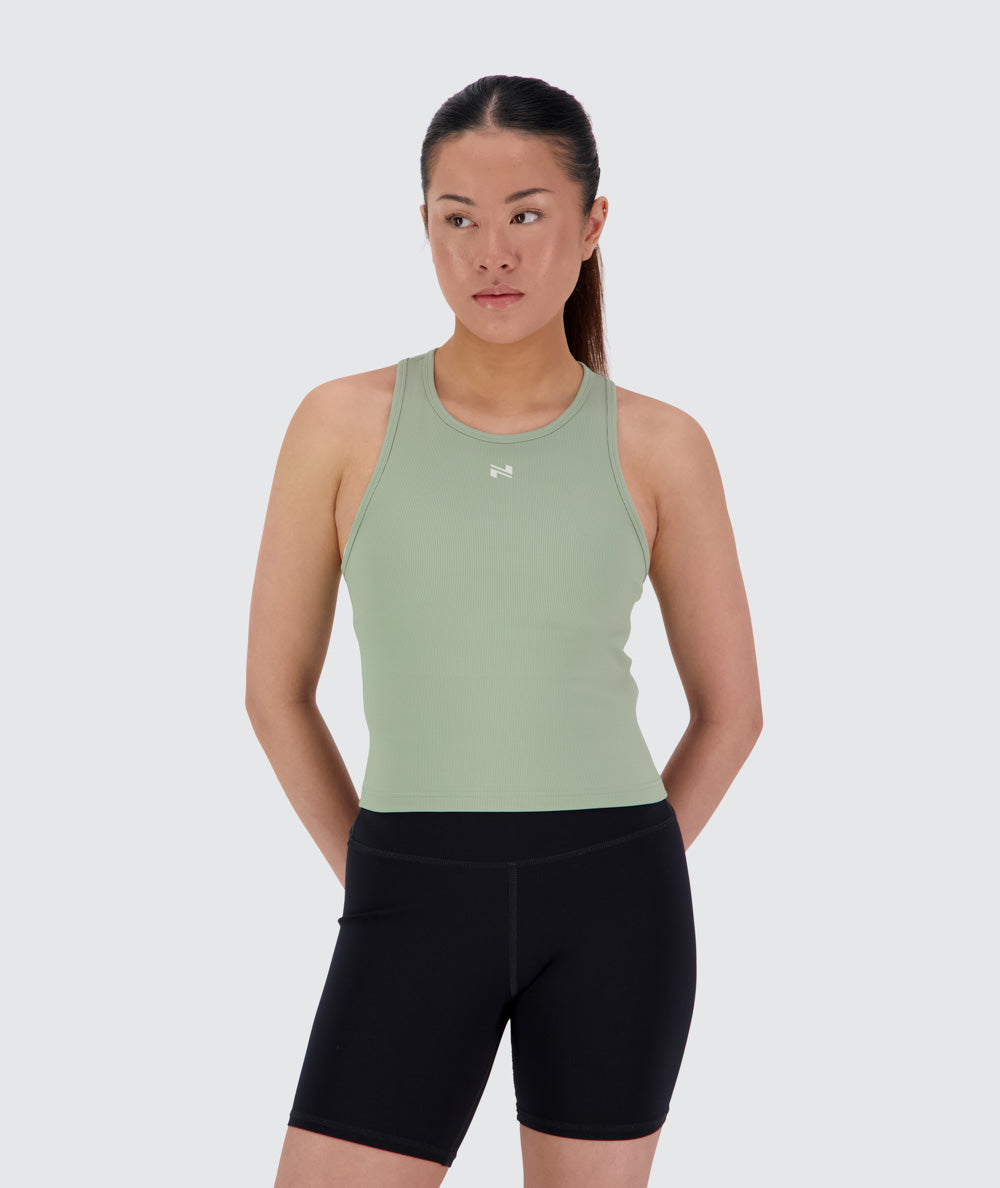 Women's Ribbed Top for CrossFit, Model 160 cm / Size XS#color_pistachio