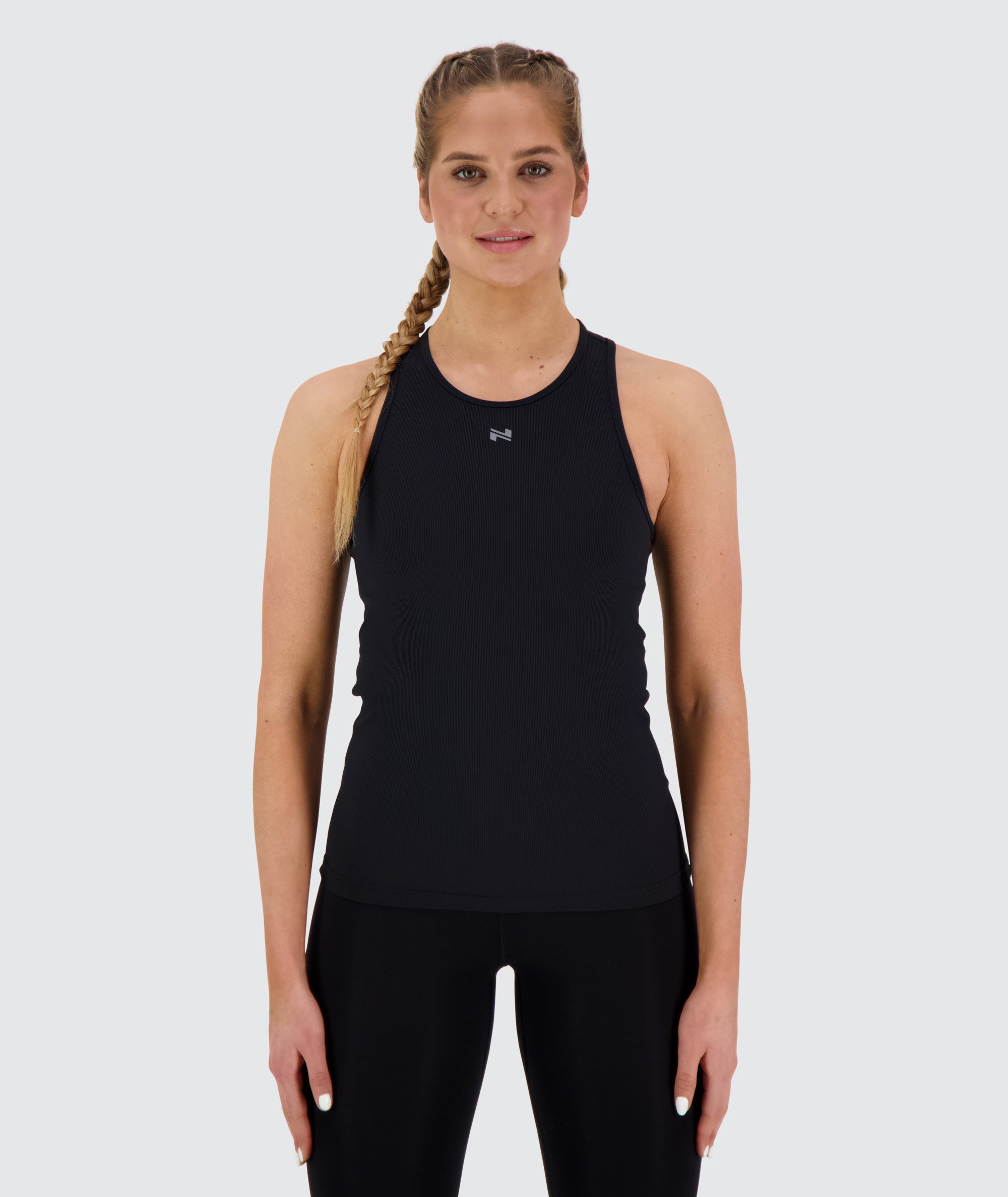 women's ribbed tank top, Model 173 cm / size S#color_black