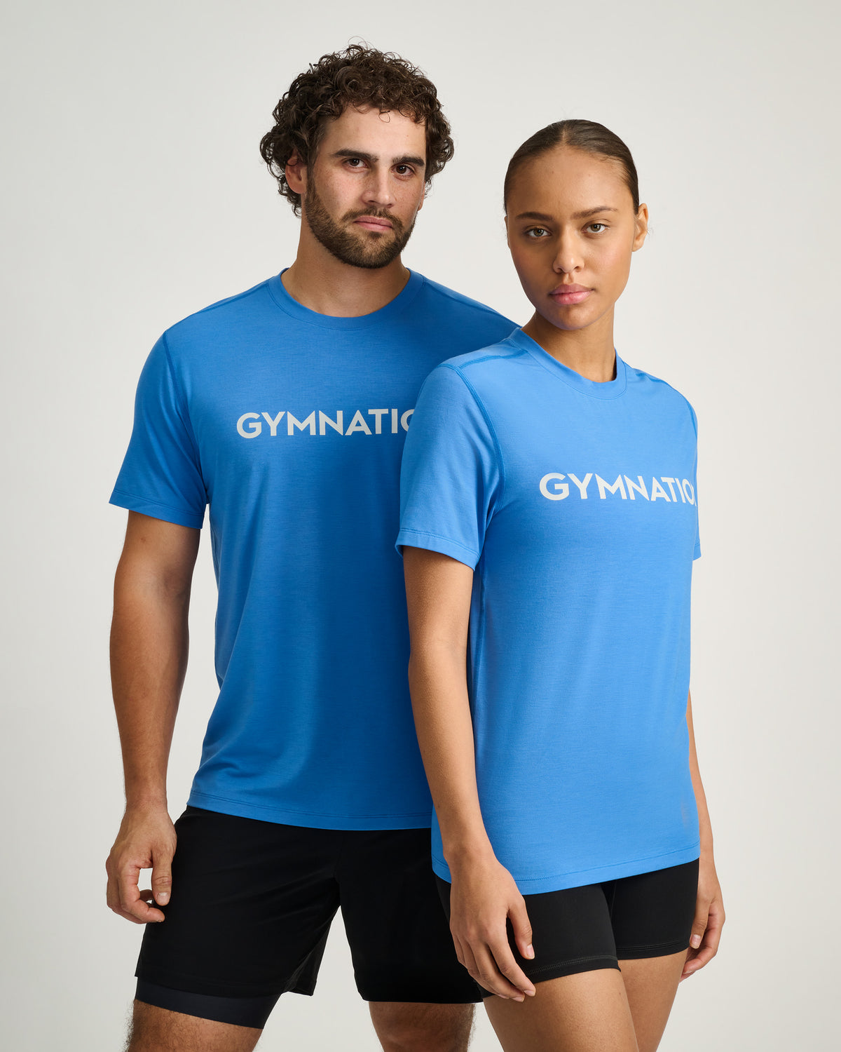 Gymnation t-shirt 
Model Male 179cm size M / Female 167 size XXS 
#color_blue-blaze