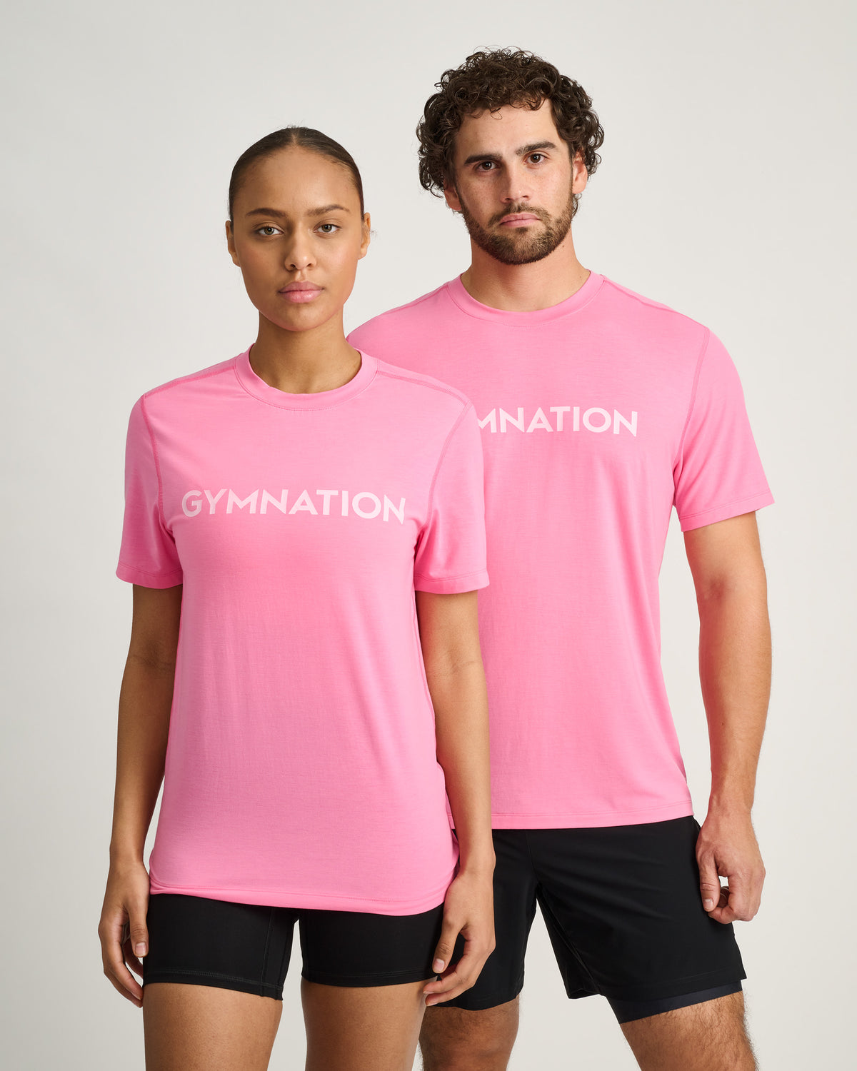 Gymnation t-shirt 
Model Male 179cm size M / Female 167 size XXS 
#color_candy-pink
