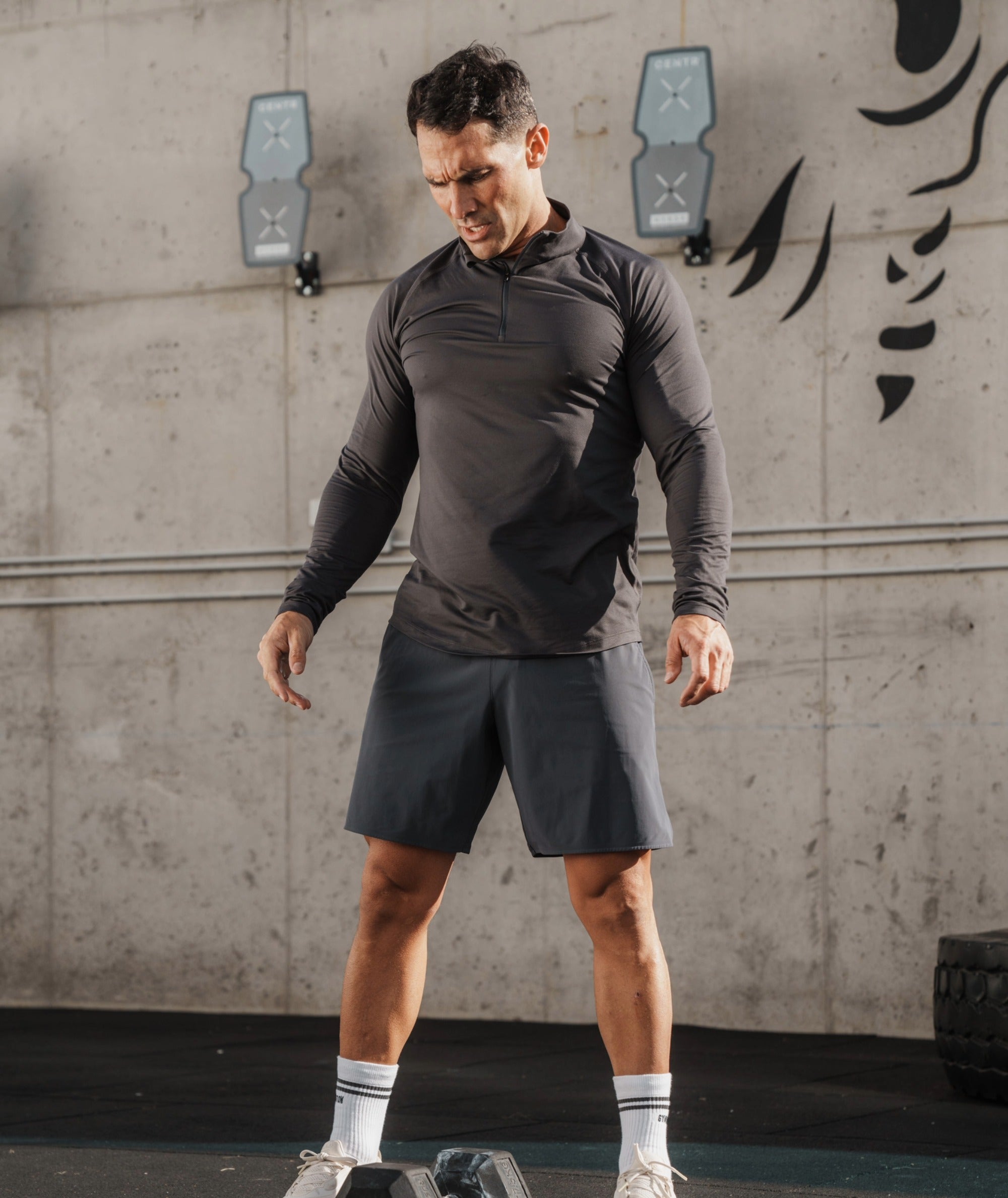 Muscle Fit Mens Gym Half Zip Men Fitness Running Half Zip Training