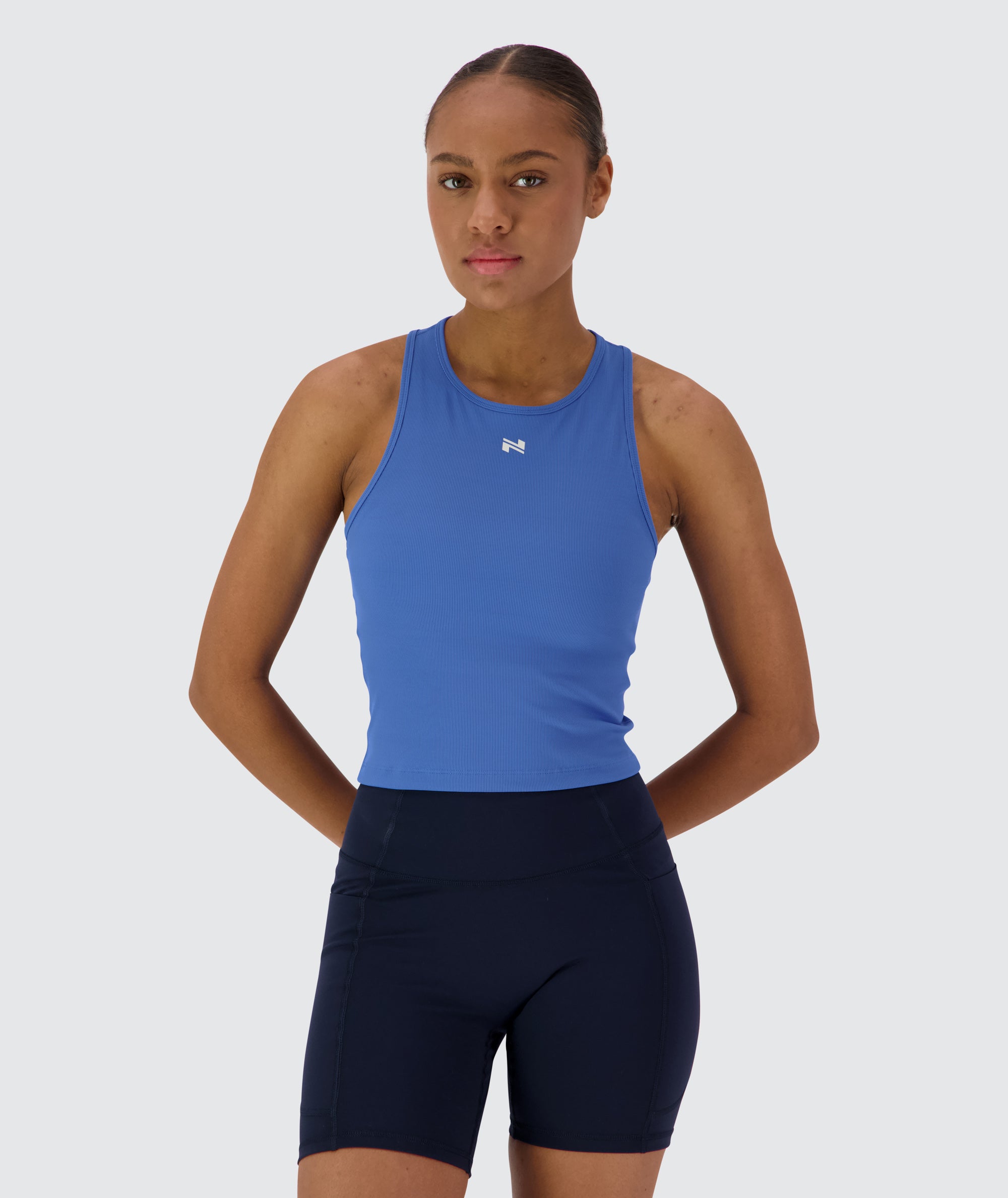 ribbed crop top, Model 167 cm / size S#color_blue-blaze