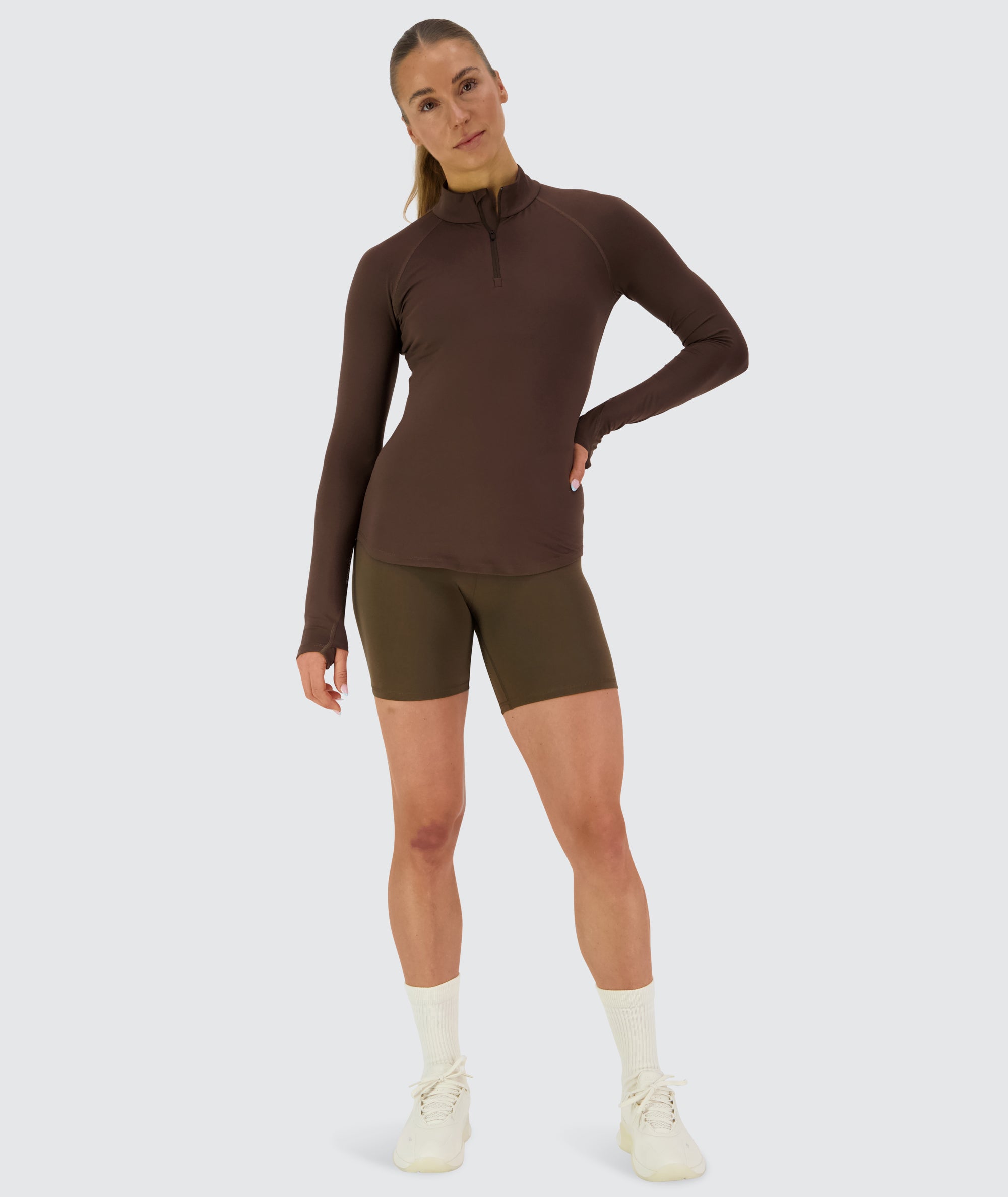 Women's comfy half-zip #color_coffee-bean