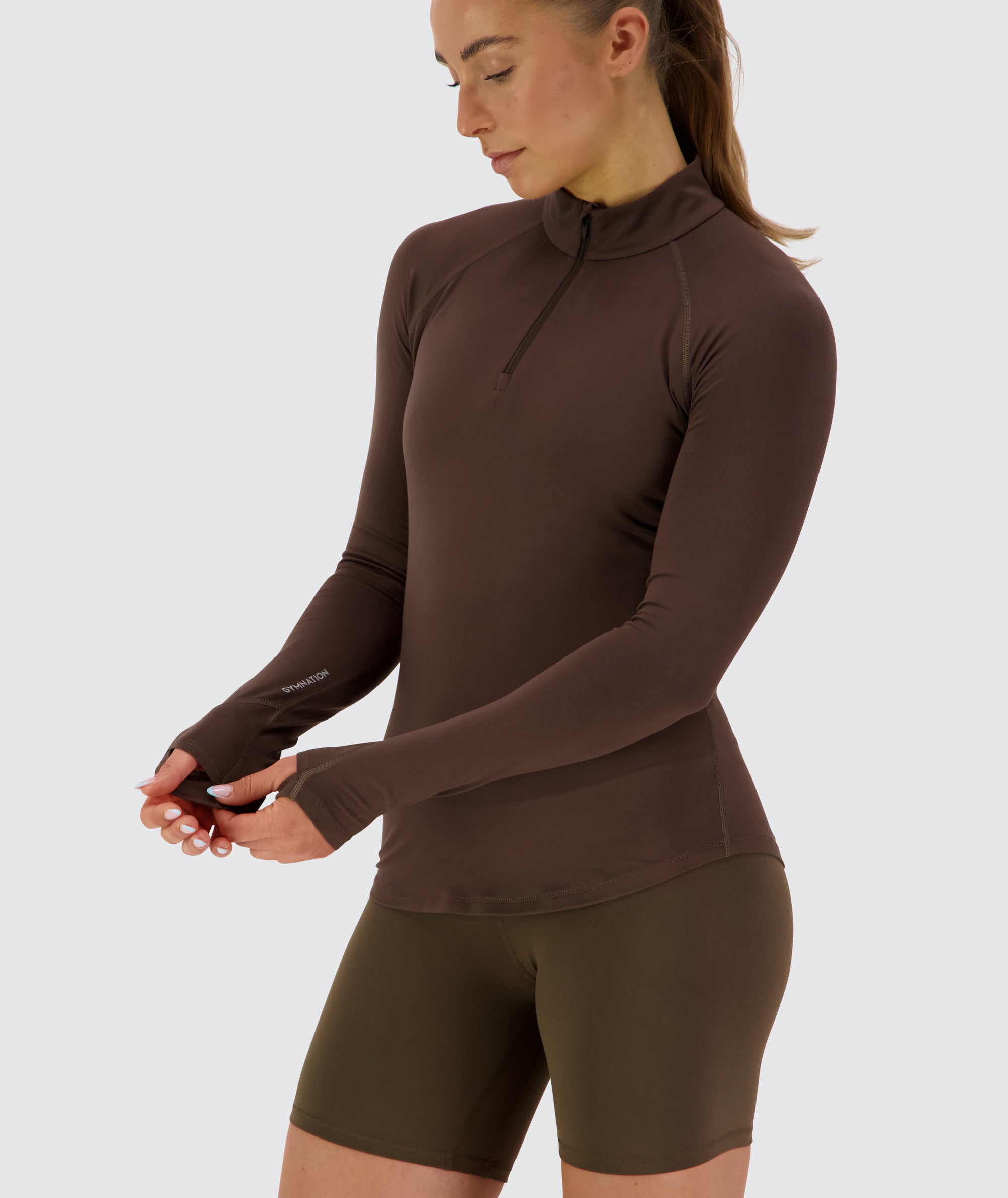 Women's comfy half-zip #color_coffee-bean
