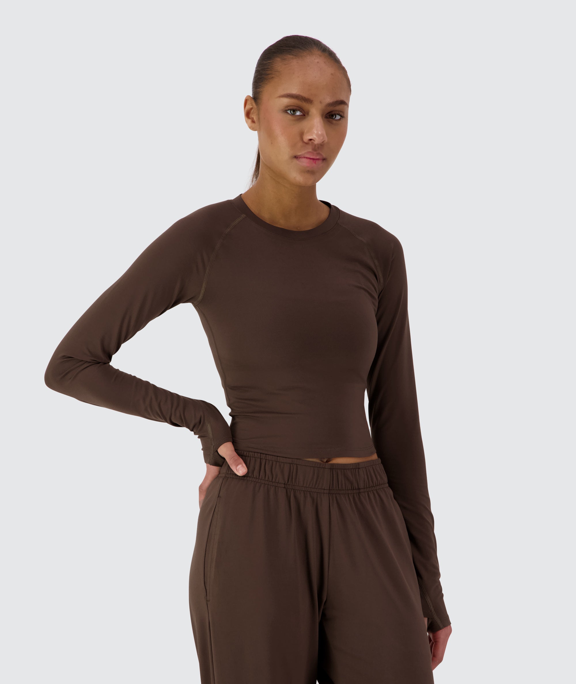Women's Cropped ComfyKnit Longsleeve #color_coffee-bean