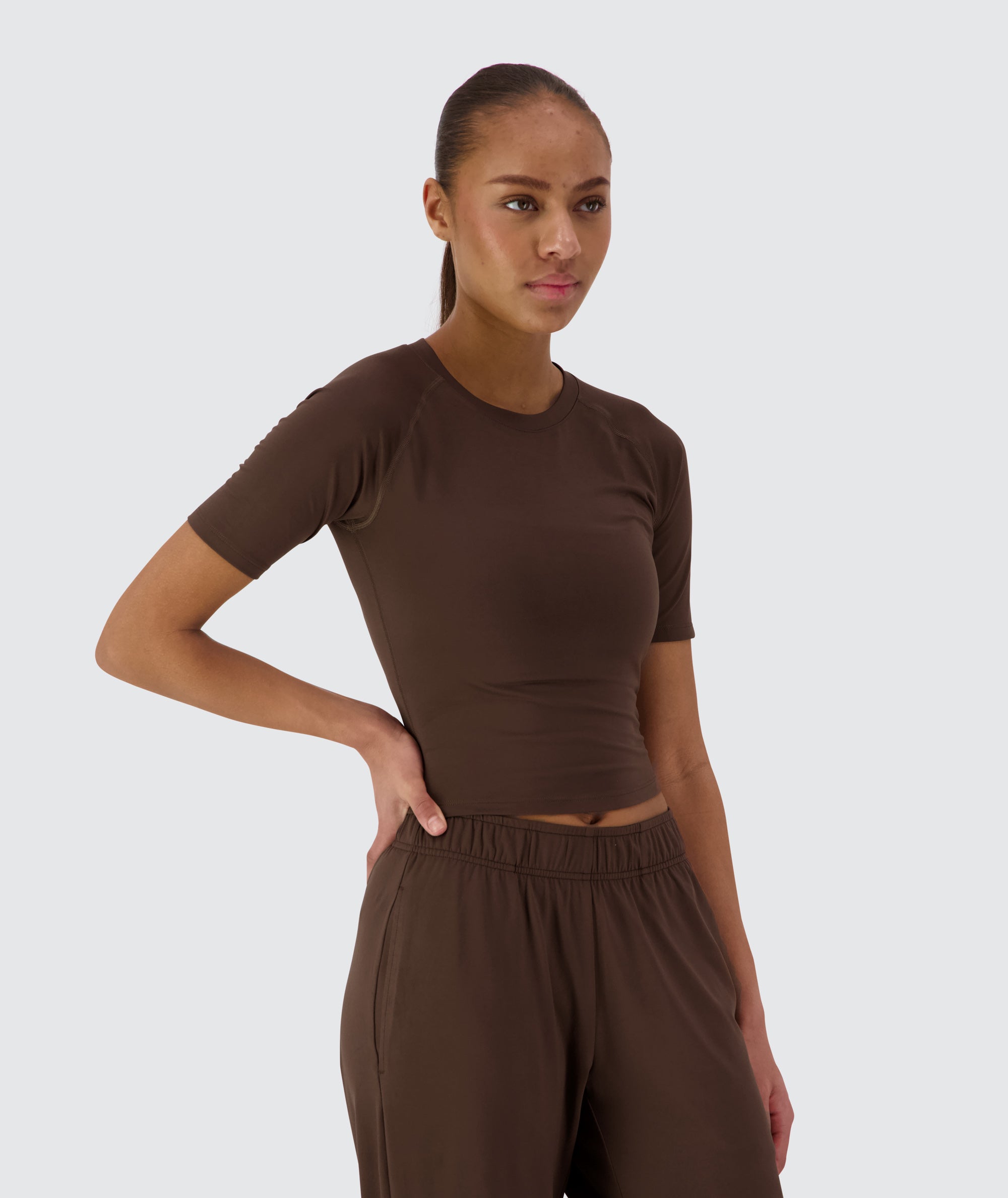Gymnation Cropped ComfyKnit Tee #color_coffee-bean