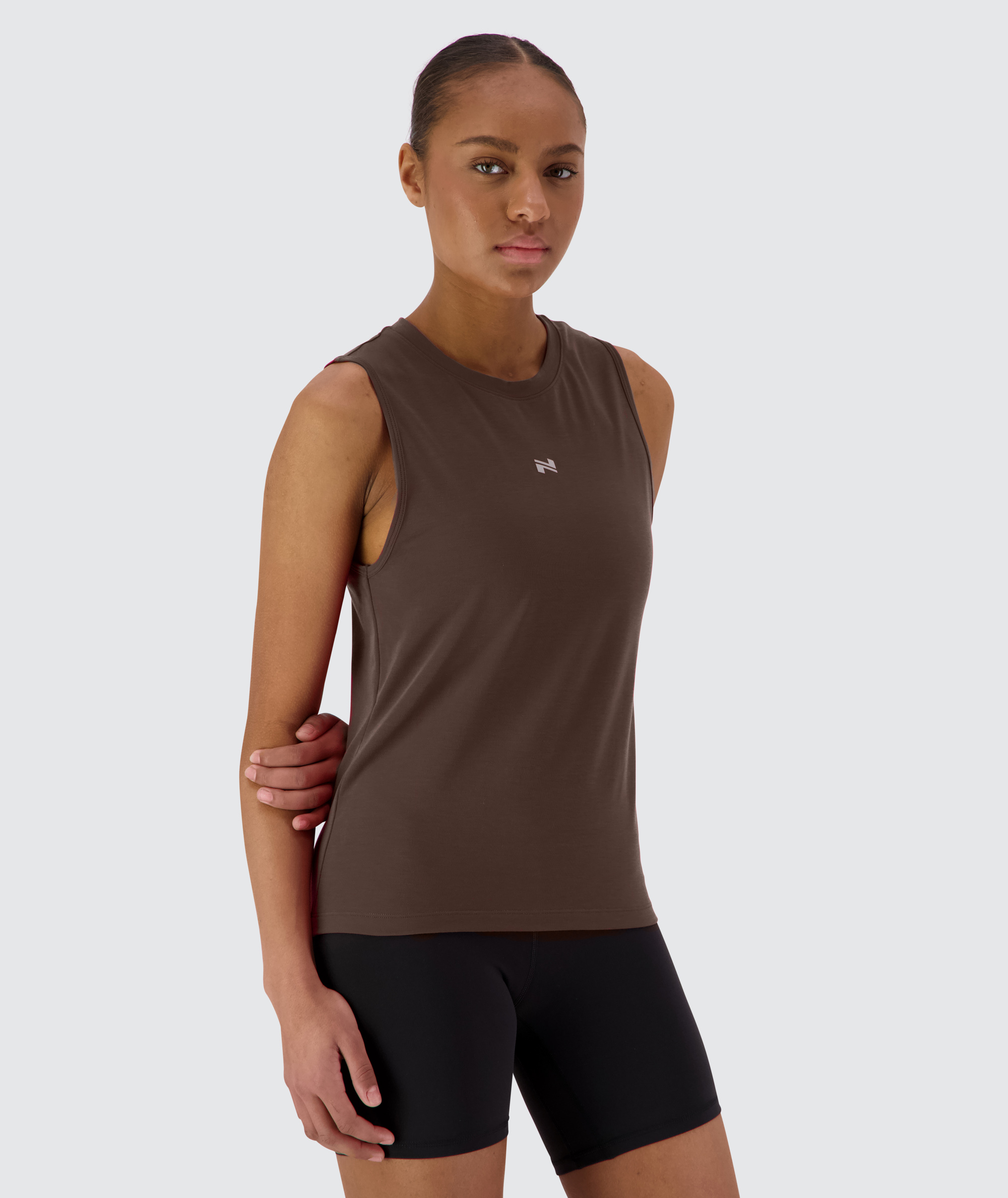 Women's muscle tank top, size S#color_coffee-bean