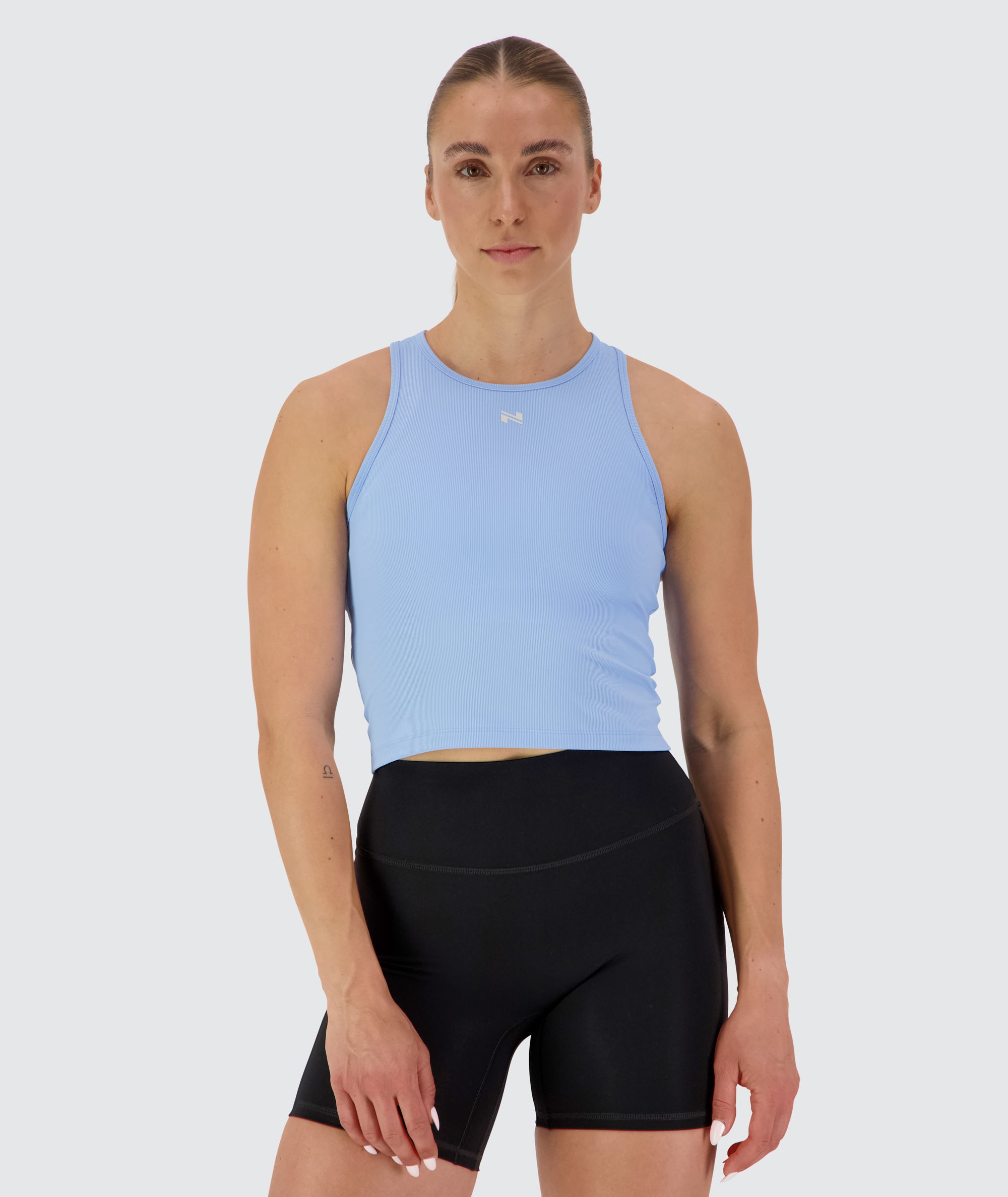 Women's Ribbed Crop Top, Model 176 cm / size S #color_blue-babe