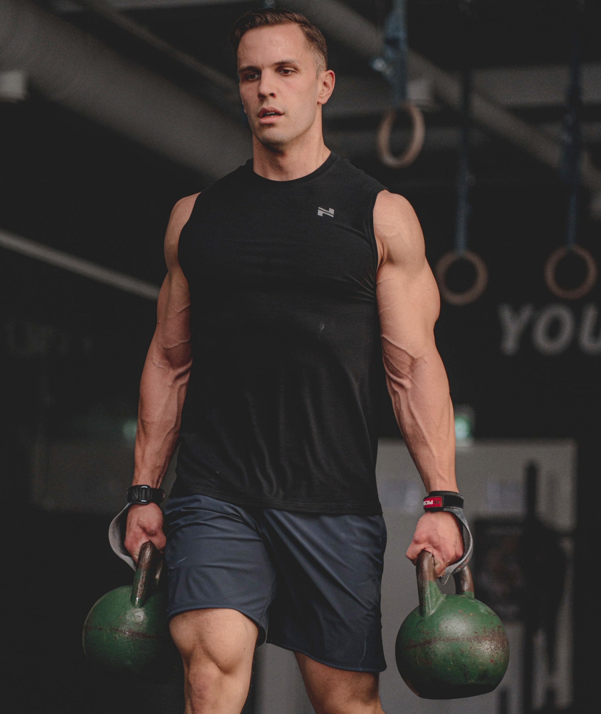 Men's black training muscle tank #color_black